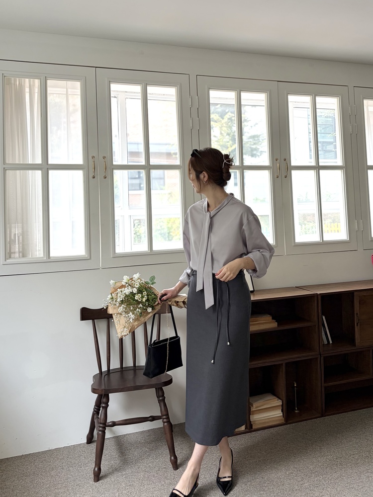 Double-Loop String Belt Skirt (Grey)