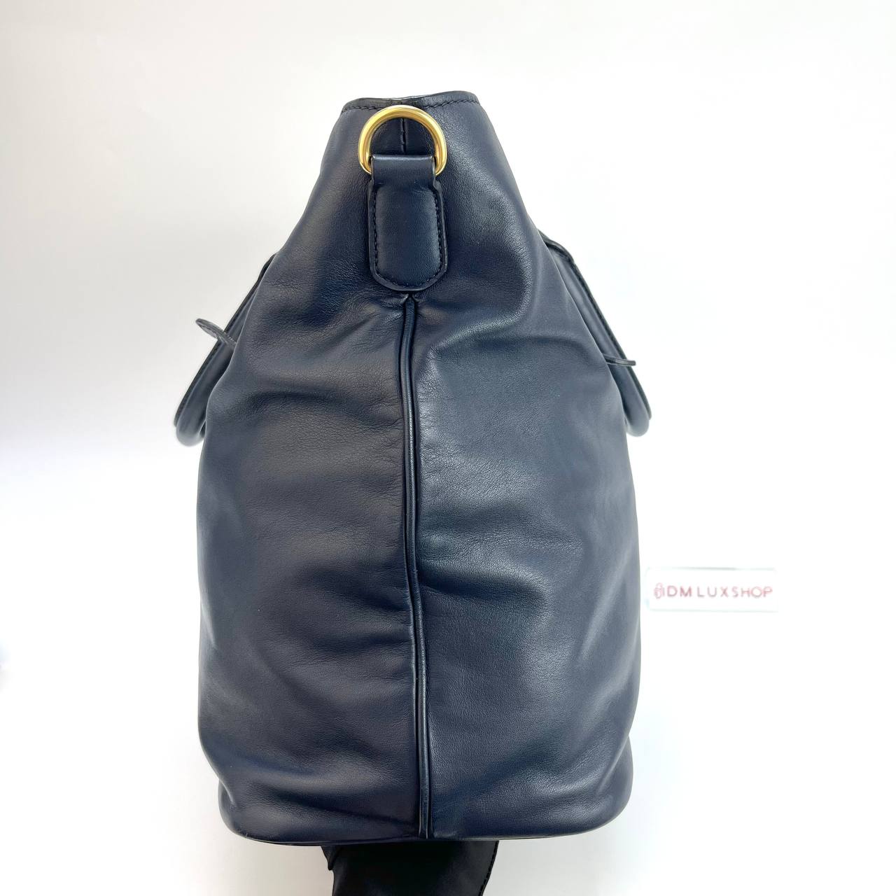 Prada Navy Blue Leather Tote GHW