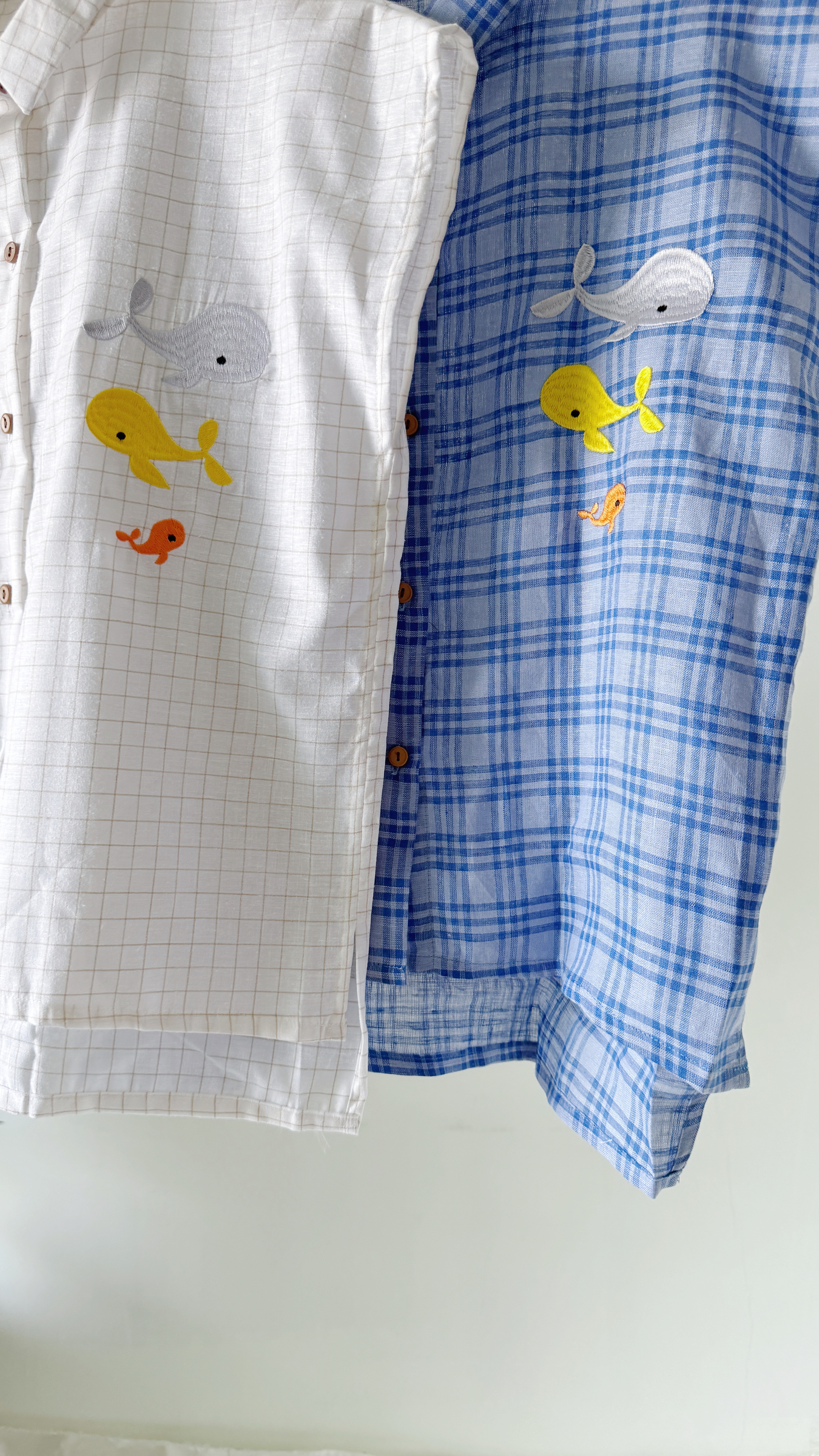 日系直肩鲸鱼刺绣衬衫