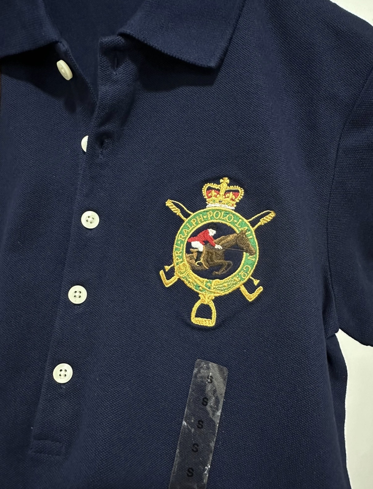 Ralph Lauren 猄皮膊皇冠賽馬刺繡print 深藍色polo shirt