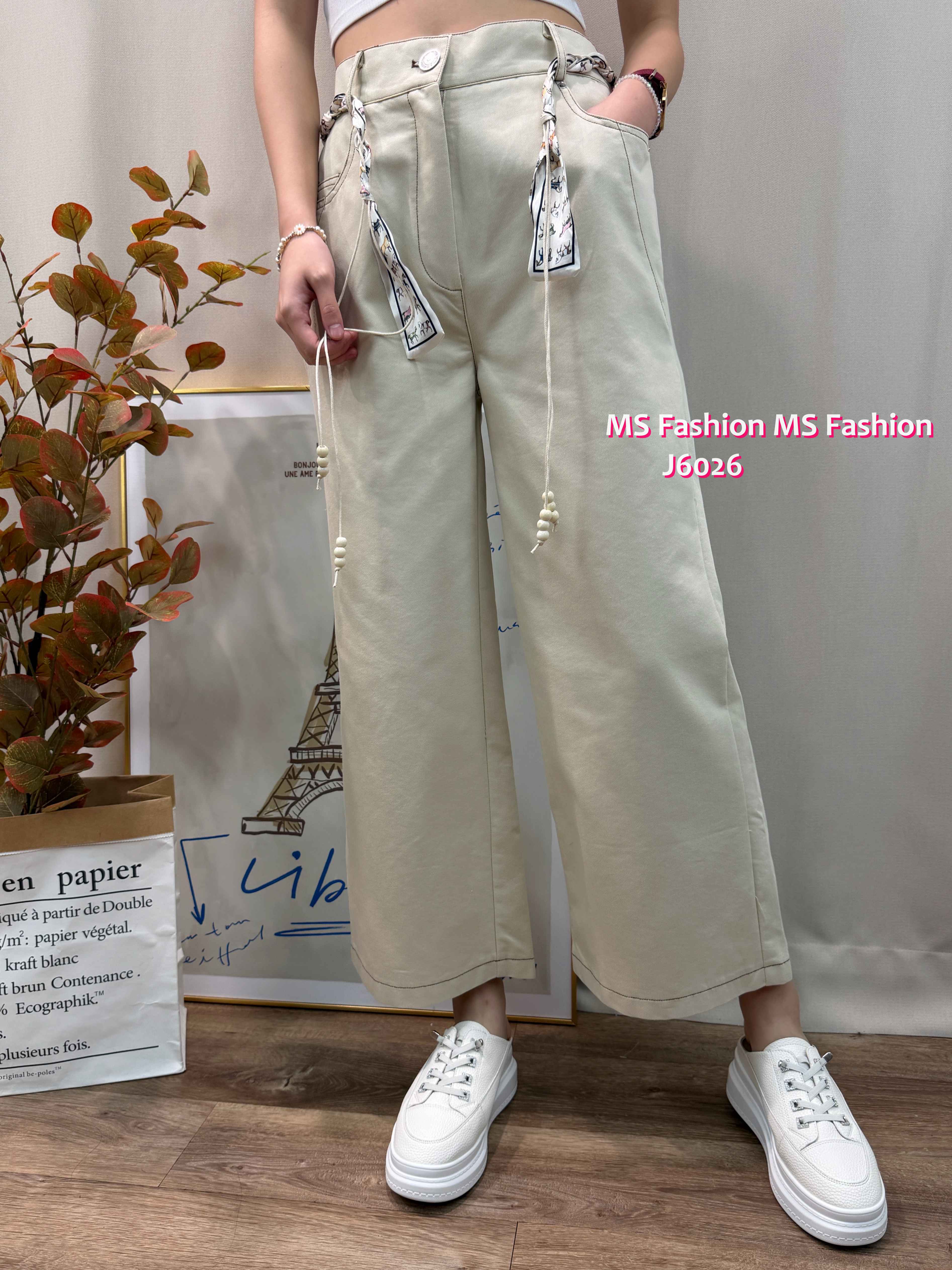 J6026 韓國🇰🇷花布腰帶闊筒褲