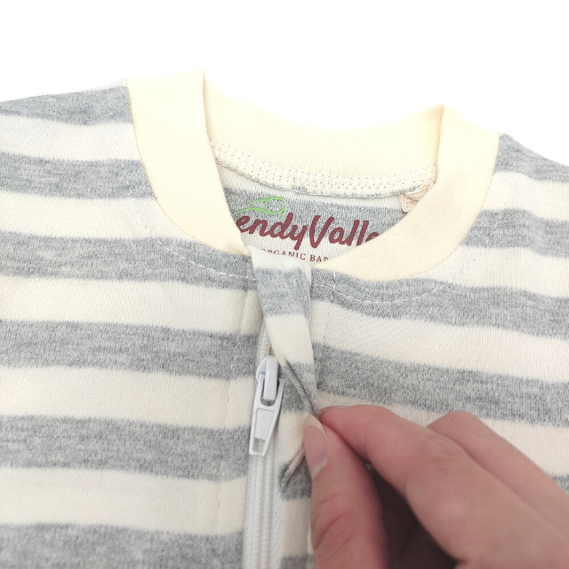 Trendyvalley Organic Cotton Baby Zip One Piece Sleep Bag With Hand and Feet Covered (Grey Stripe Bear)