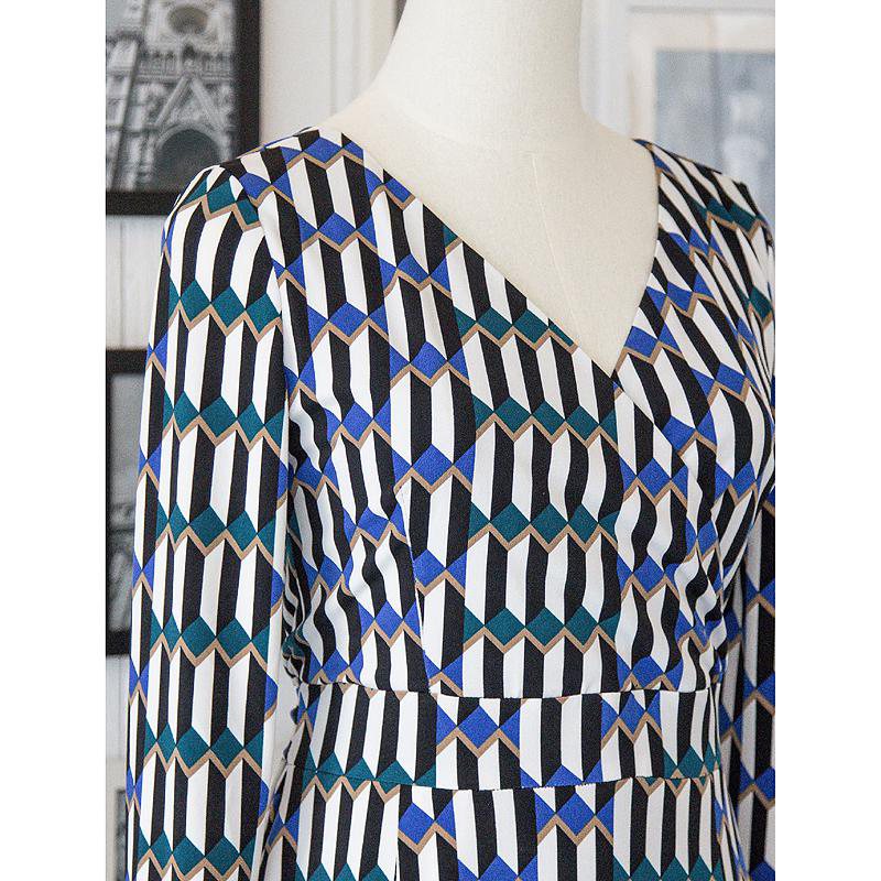 (Sold out)Bold Art Deco Inspired Pattern Knitted Wrap Dress (FM051)
