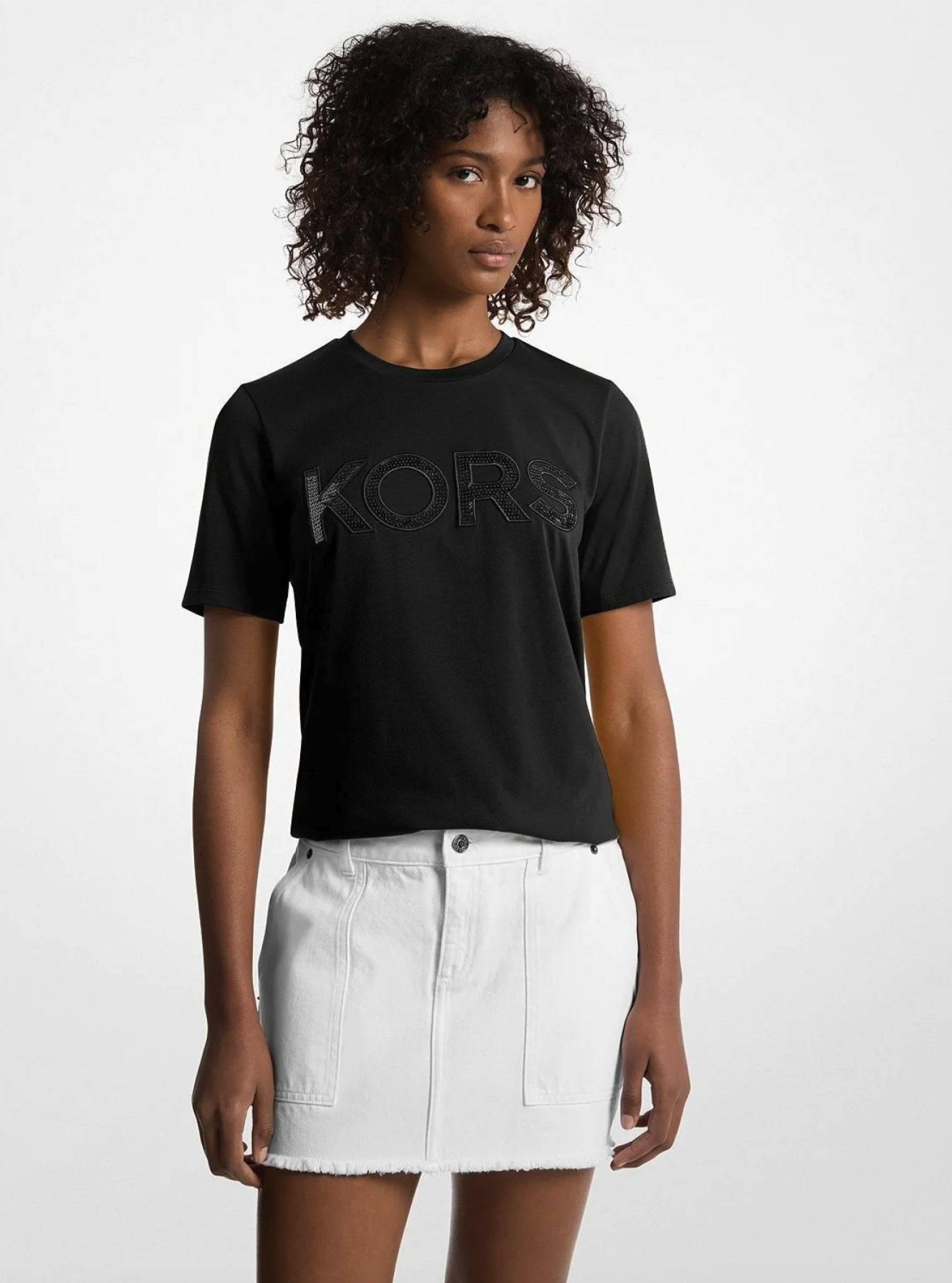 Michael Kors Sequined Logo Cotton T-Shirt