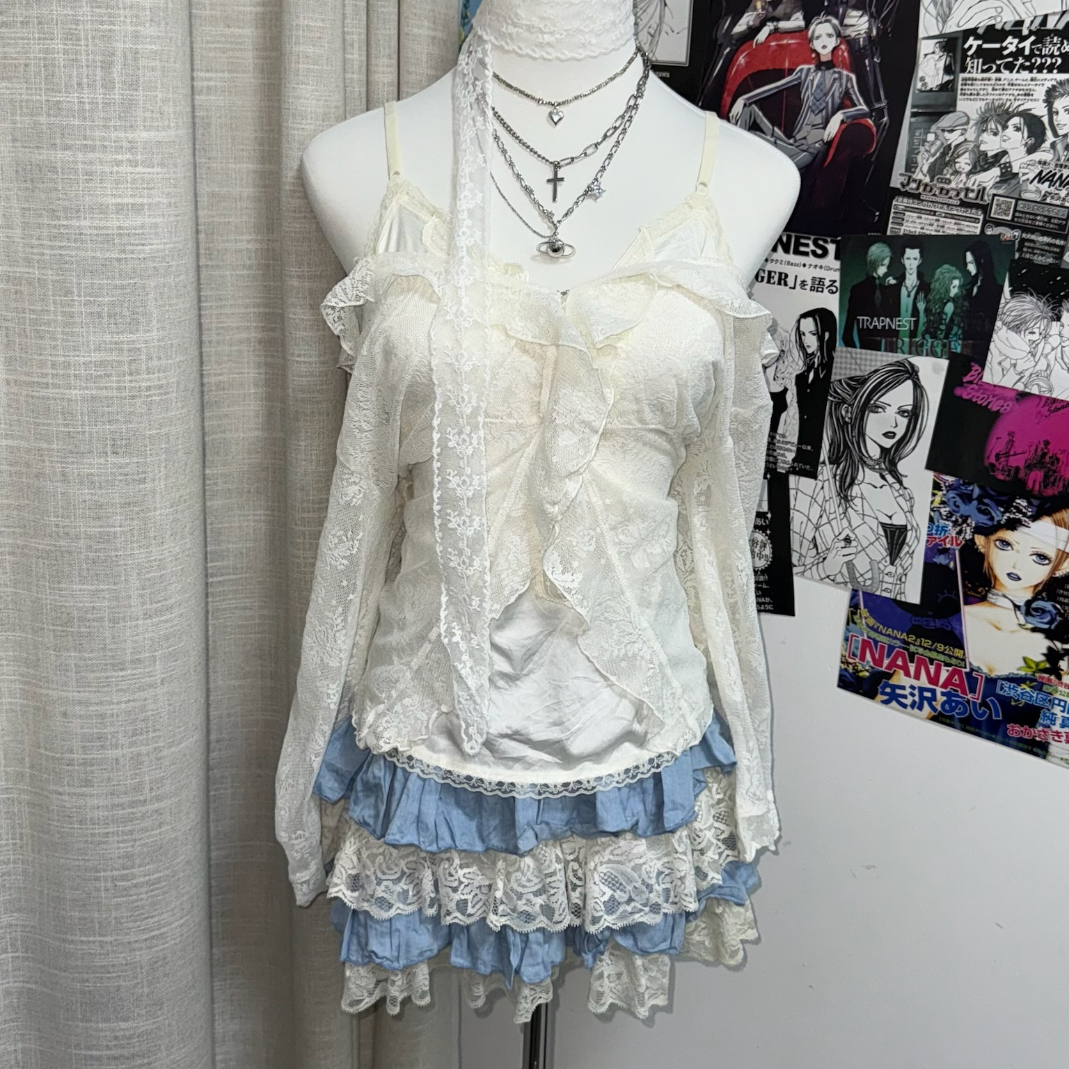 Y2K Soft Blue Lace Mini Skirt