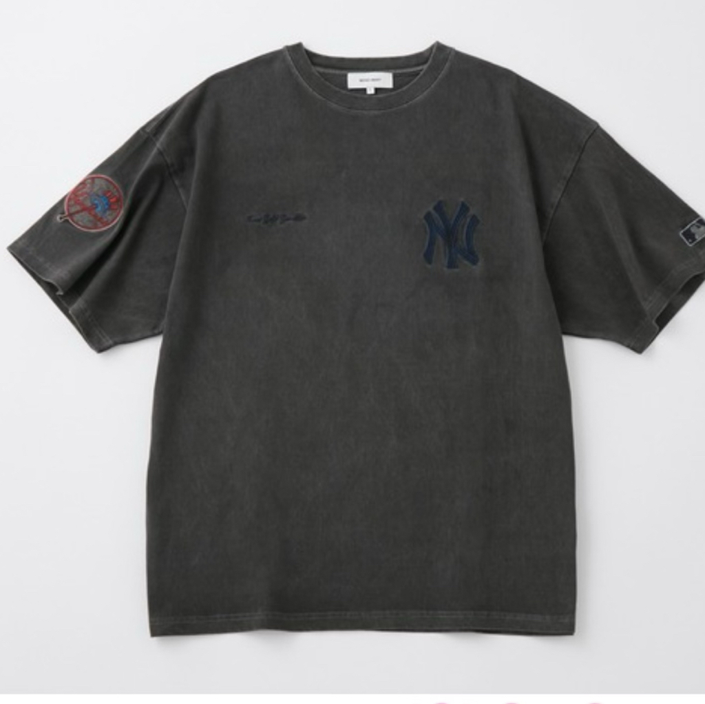 日本直送MLB刺繡T恤  MLB/美國職棒大聯盟 定製 徽章刺繡 復古加工短袖T恤男女可穿