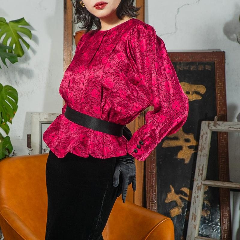 Vintage 1980s Tokyo Style Crimson Panther Velvet Bottom Faux Twin Dress (MT1608-149)