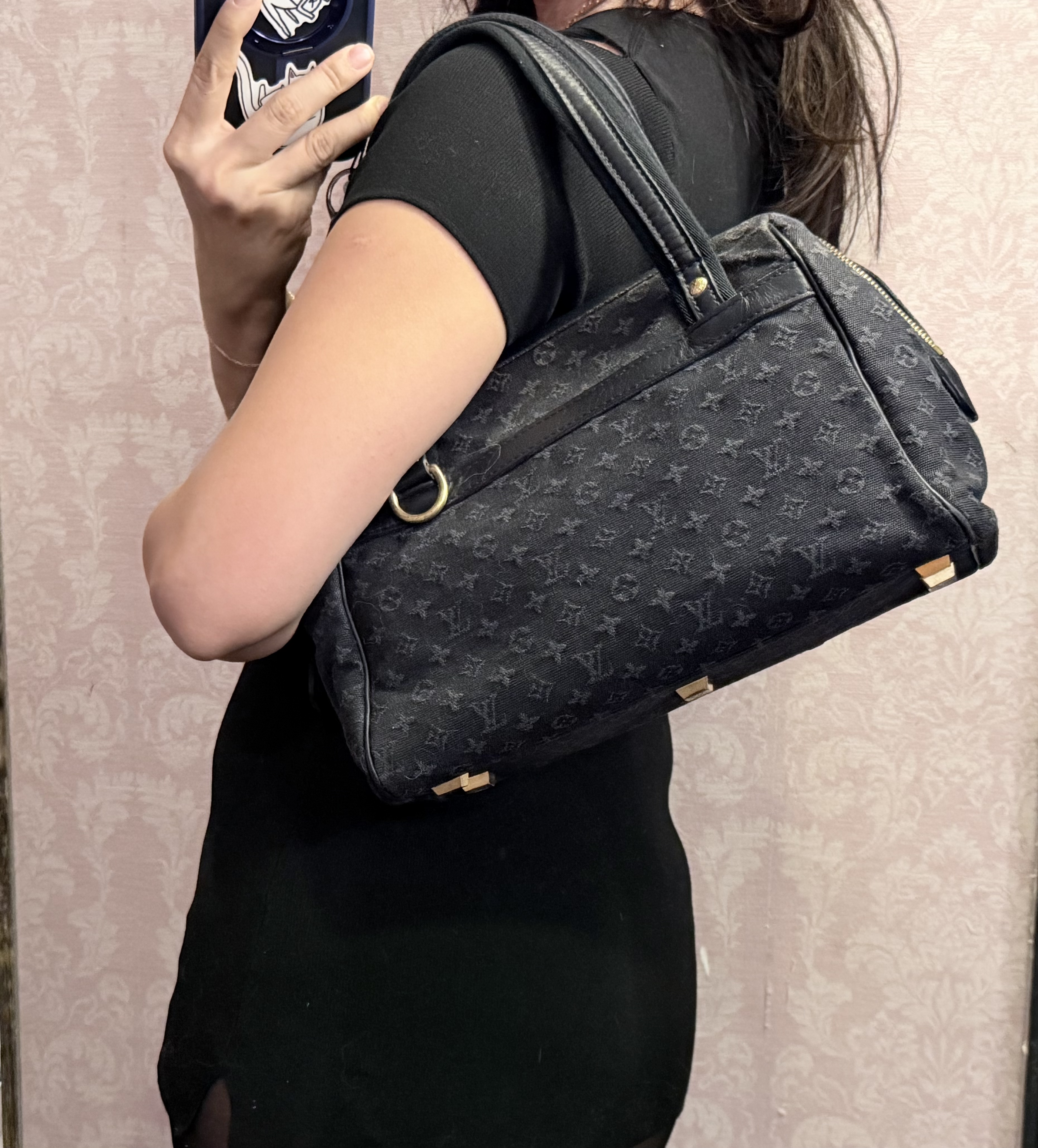 Vintage louis vuitton navy denim Monogram Mini Lin Josephine PM 