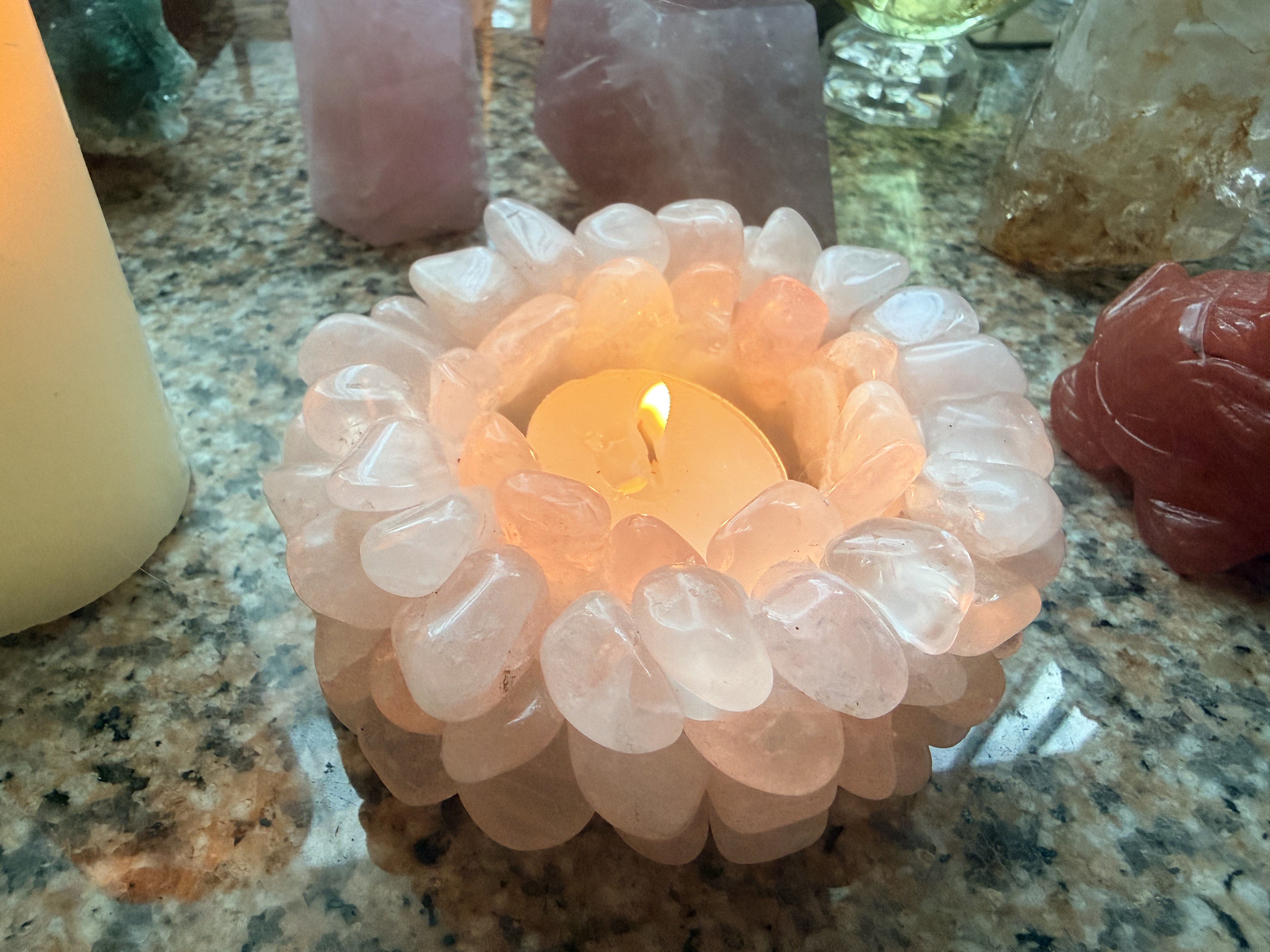 「綻放之愛」粉晶蓮花燭台 