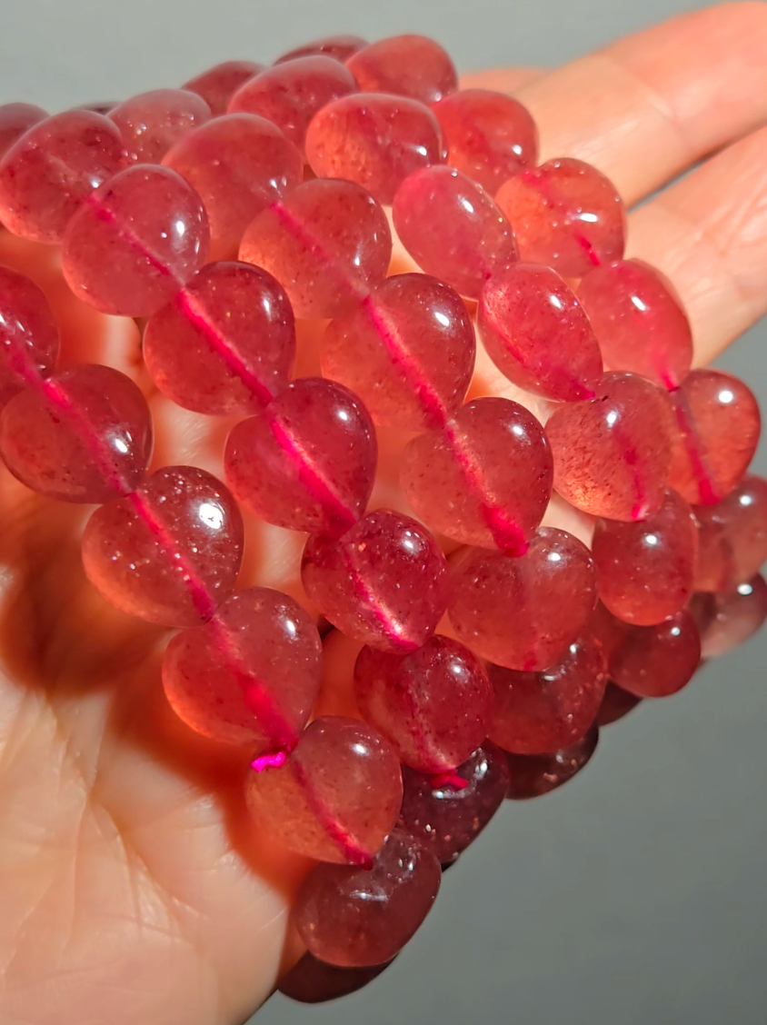 Strawberry quartz heart-shaped 12mm bead bracelets - ST65
