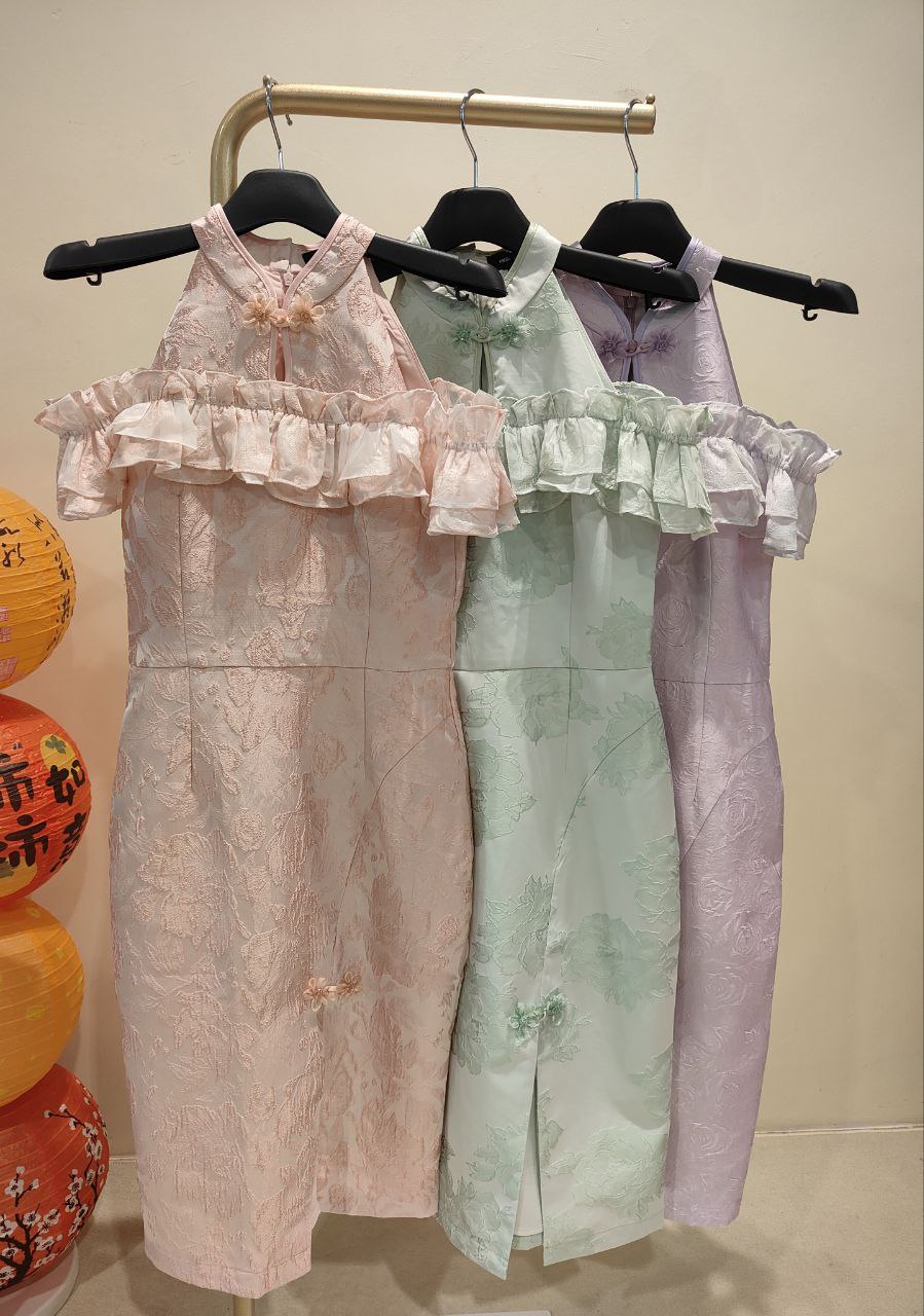 露肩旗袍连身裙 2123