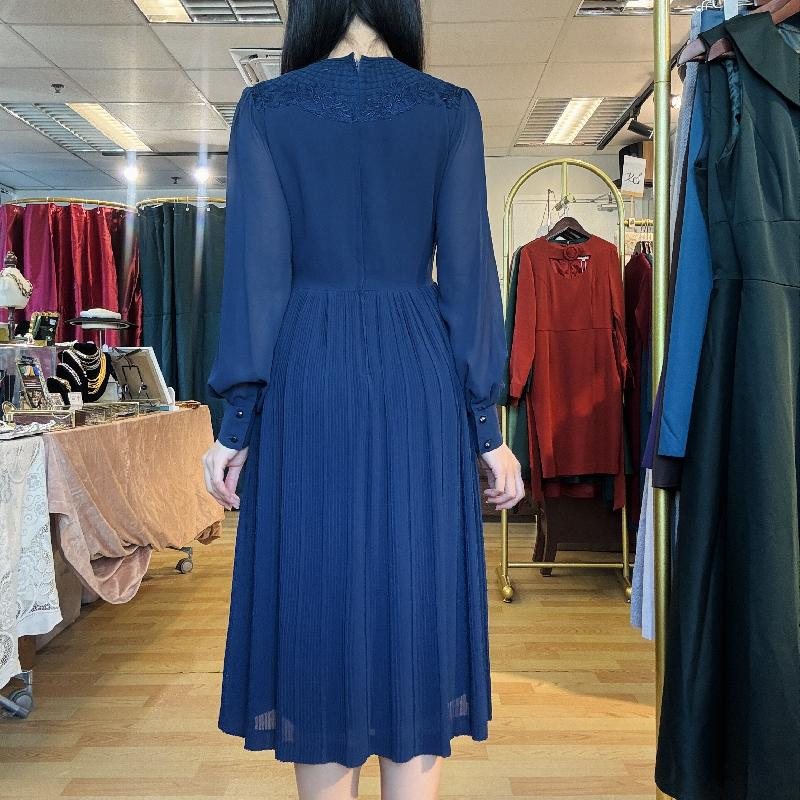 Vintage Japanese Neckline Embellished Navy Blue Day And Night Dress (PP001-14)