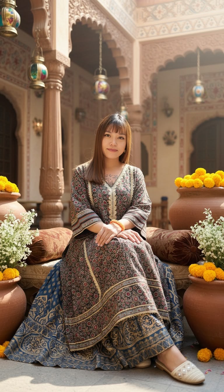 2526 Blue Black Traditional Mandala Pattern Kurta