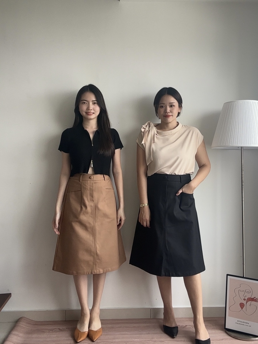 S1945 A Line Midi Skirt - Black & Brown
