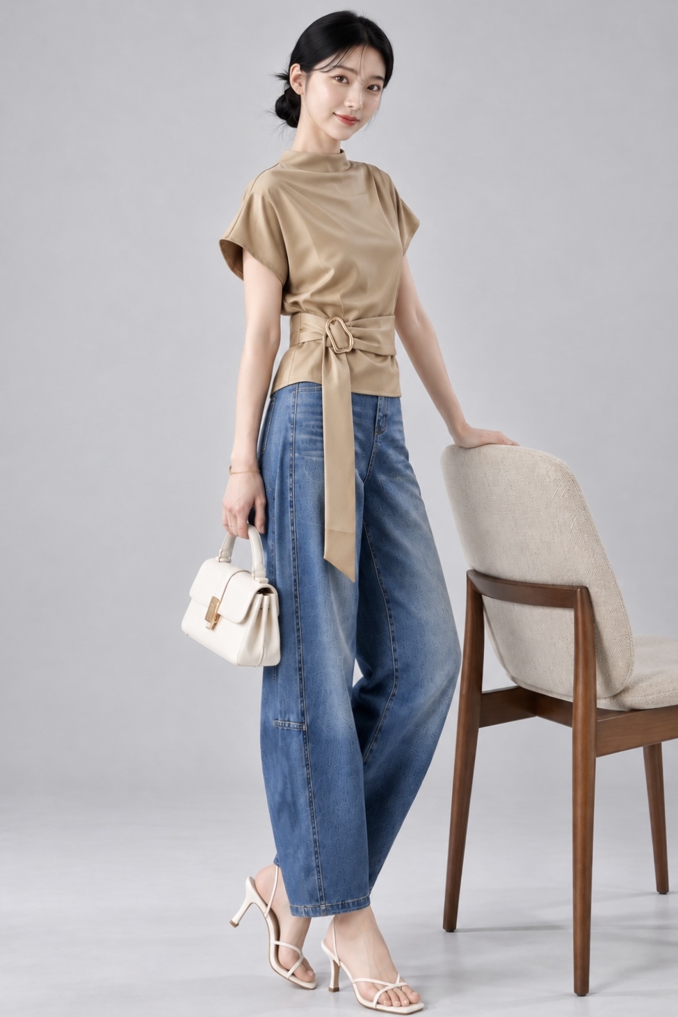 13095 Asymmetric Buckle Waist Top