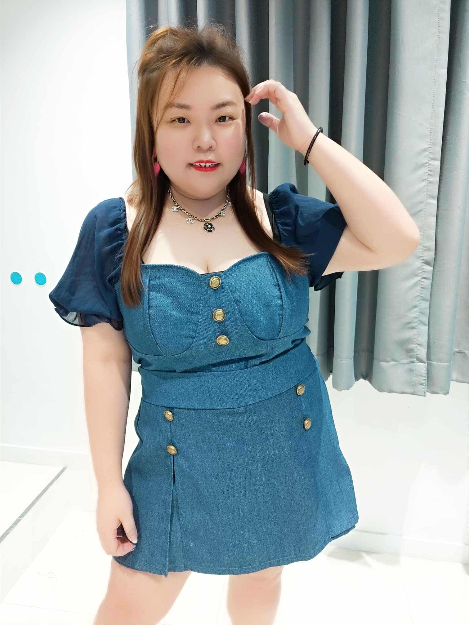 DSA03 拼色设计仿牛仔前裙后裤套装