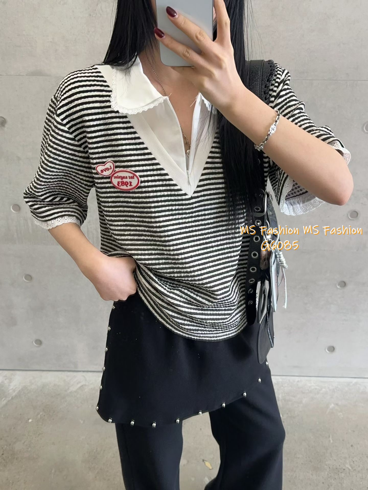 G6085 韓國🇰🇷假兩件橫間top