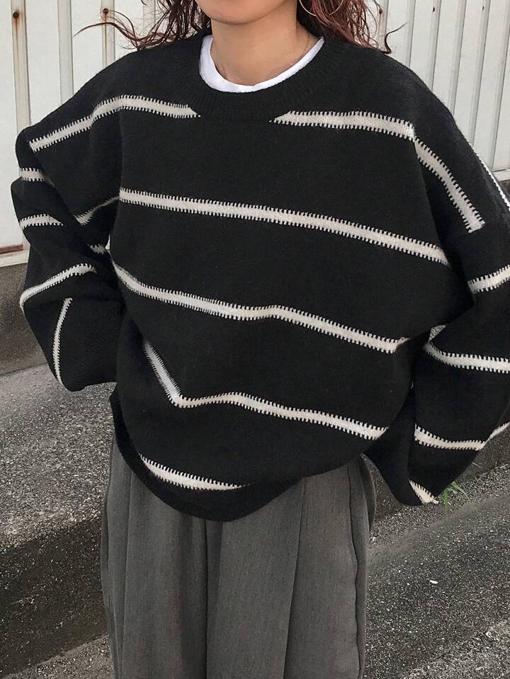 復古條紋針織毛衣