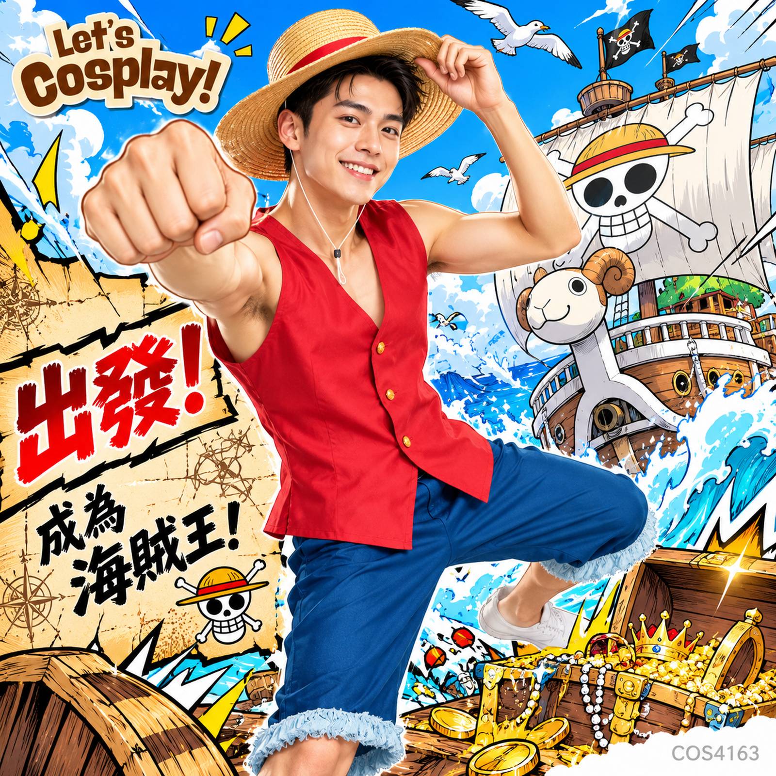 成人航海王One Piece海賊王服裝 航海王魯夫角色扮演服裝