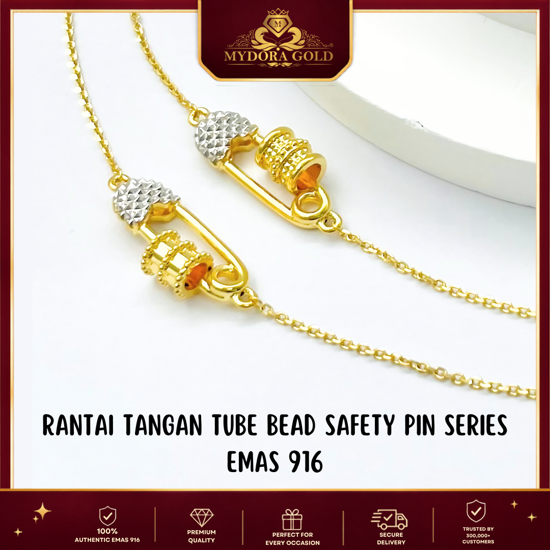 MYDORA Rantai Tangan Tube Bead Safety Pin Series l EMAS 916/22K