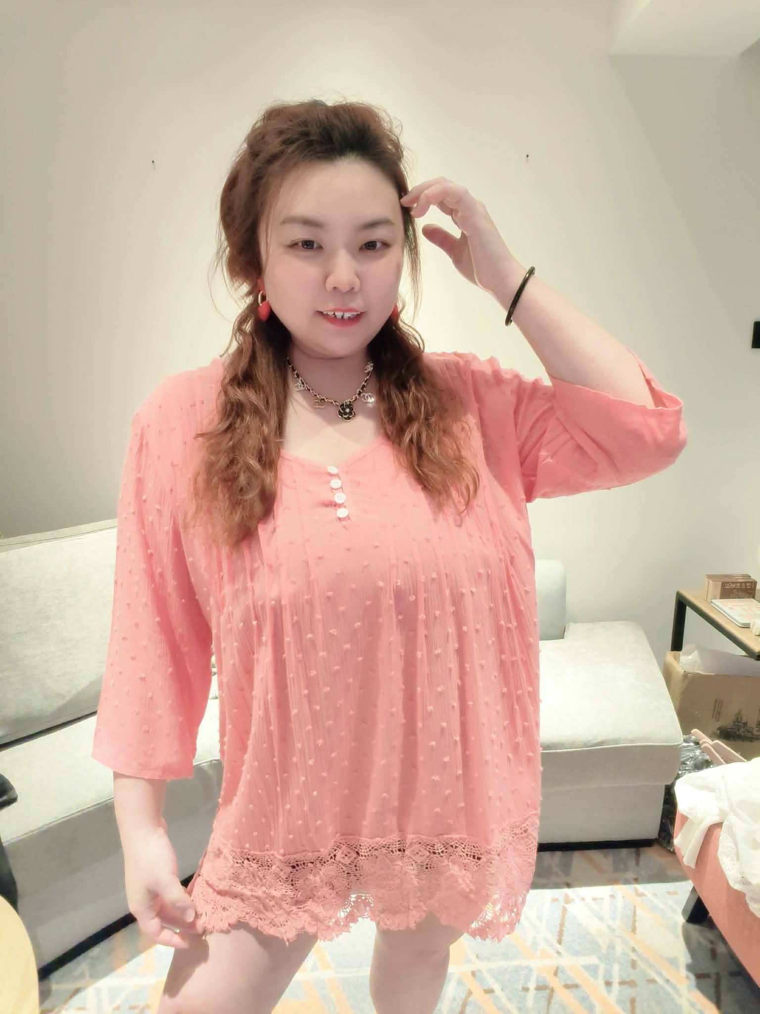 YPB08 260402 中袖高档冰丝棉麻蕾丝衫