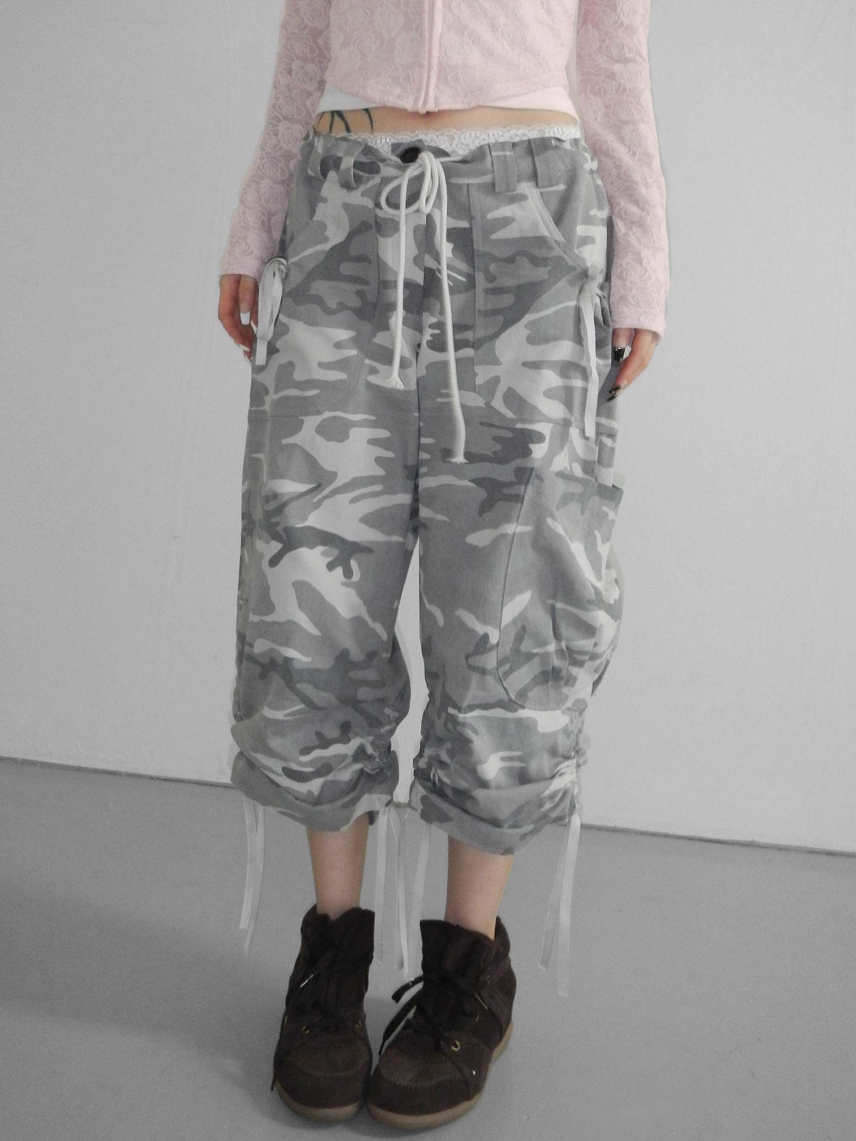 Camo Drawstring Cargo Capris