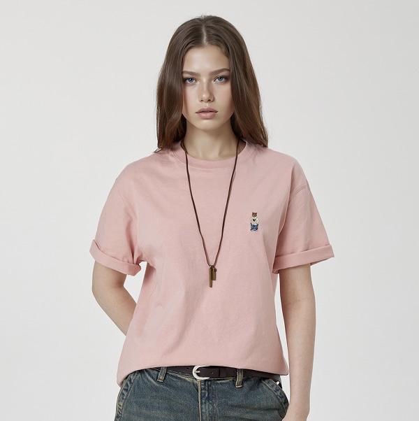 🇰🇷韓國Who A U 刺繡小熊短袖Tee （2件套）