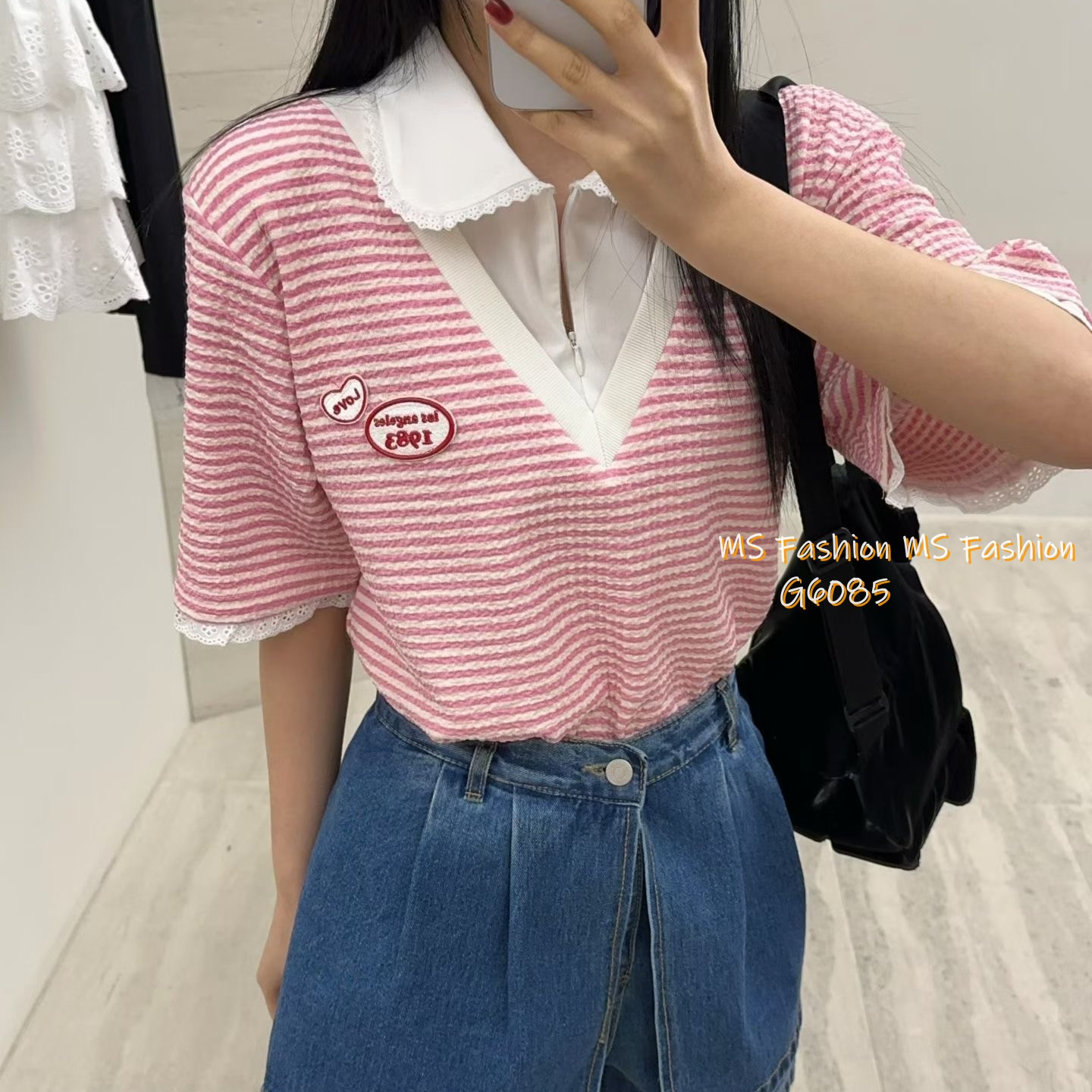 G6085 韓國🇰🇷假兩件橫間top