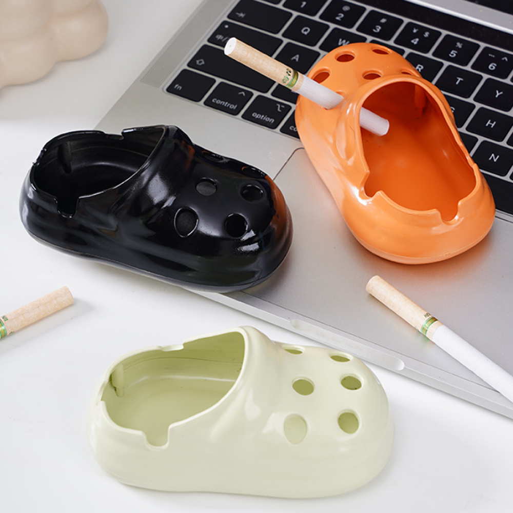 陶瓷洞洞鞋煙灰缸 創意煙灰缸  辦公室 家用 可愛煙灰缸 米色 [平行進口] HK2722