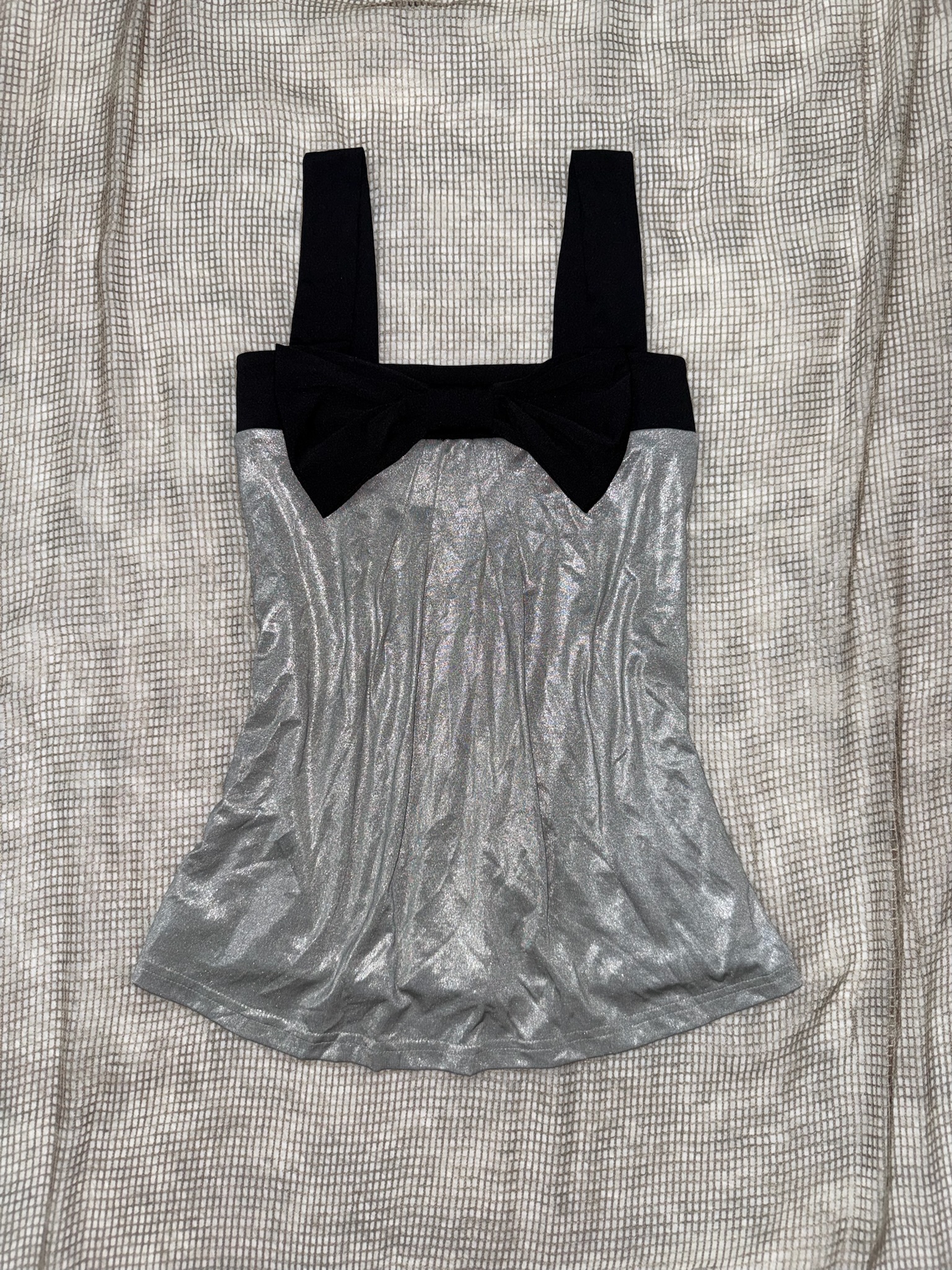 Silver Metallic Shimmer Tank Top with Big Bow