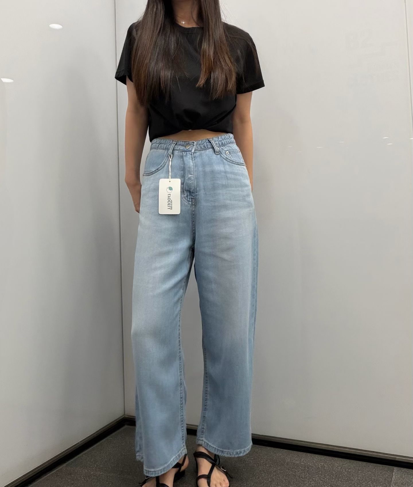 天絲薄軟闊腿牛仔褲