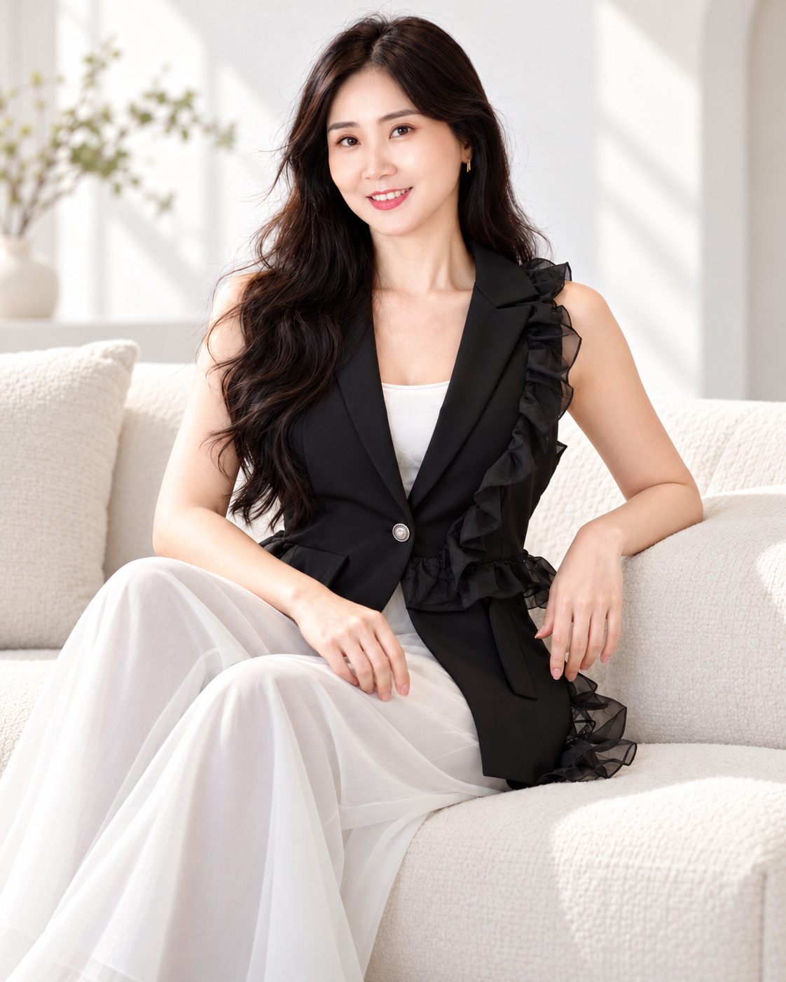 5160 Asymmetric Raffia Top