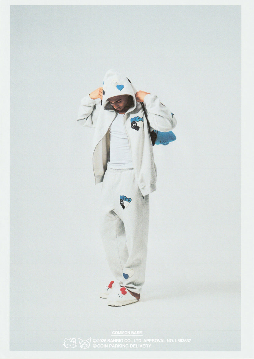 COIN PARKING DELIVERY x SANRIO CHARACTERS PATCHWORK ZIP SWEAT HOODIE CPDSC-KT17 LIGHT HEATHER GREY(SIZE:S-M)