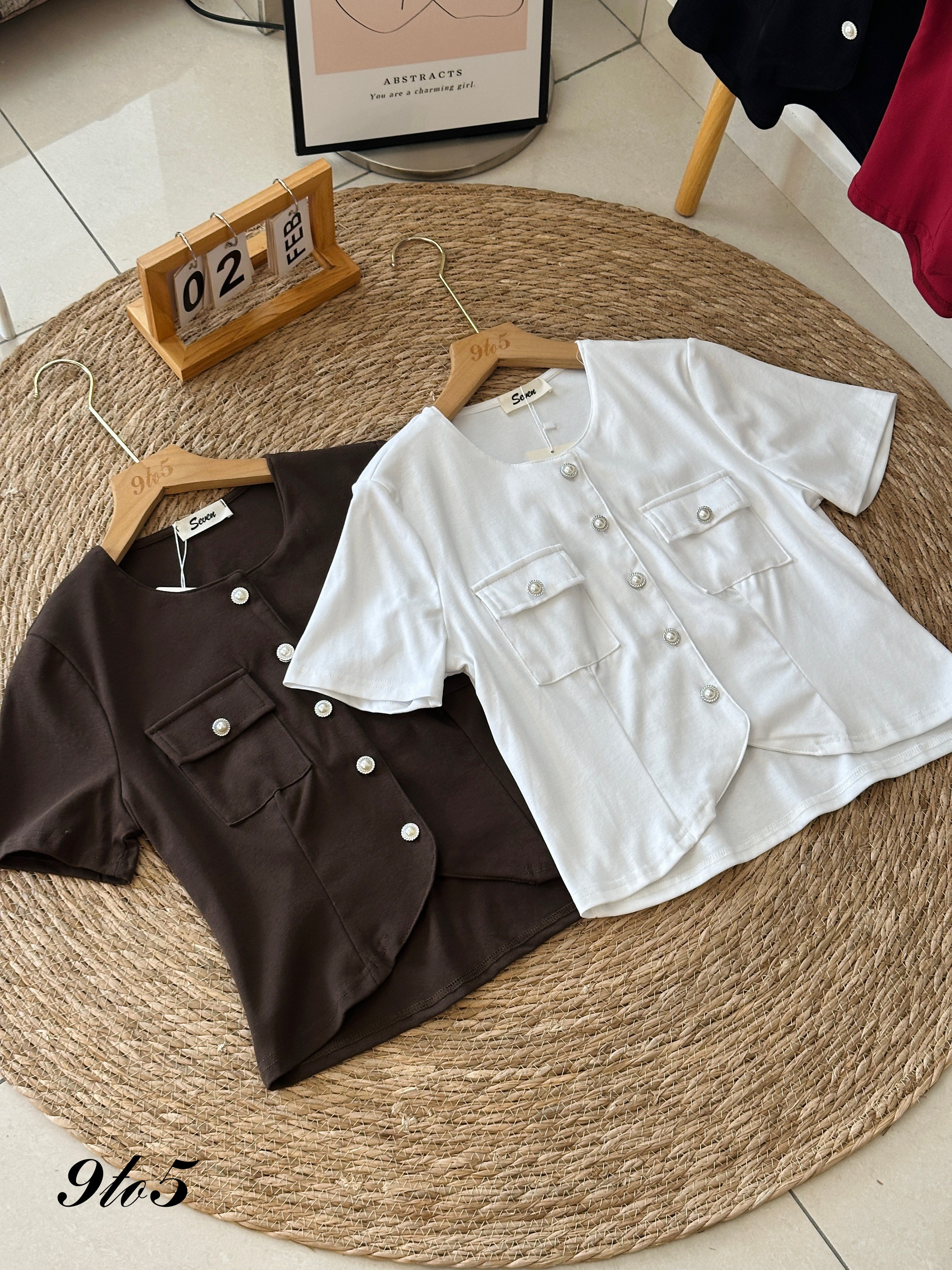 T3945 Short Sleeve Button Up Pocket Top - 4 Colors