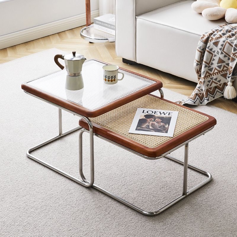 中古茶几客廳家用小戶型茶台組合輕奢現代網紅藤編簡約不鏽鋼ins coffee table
