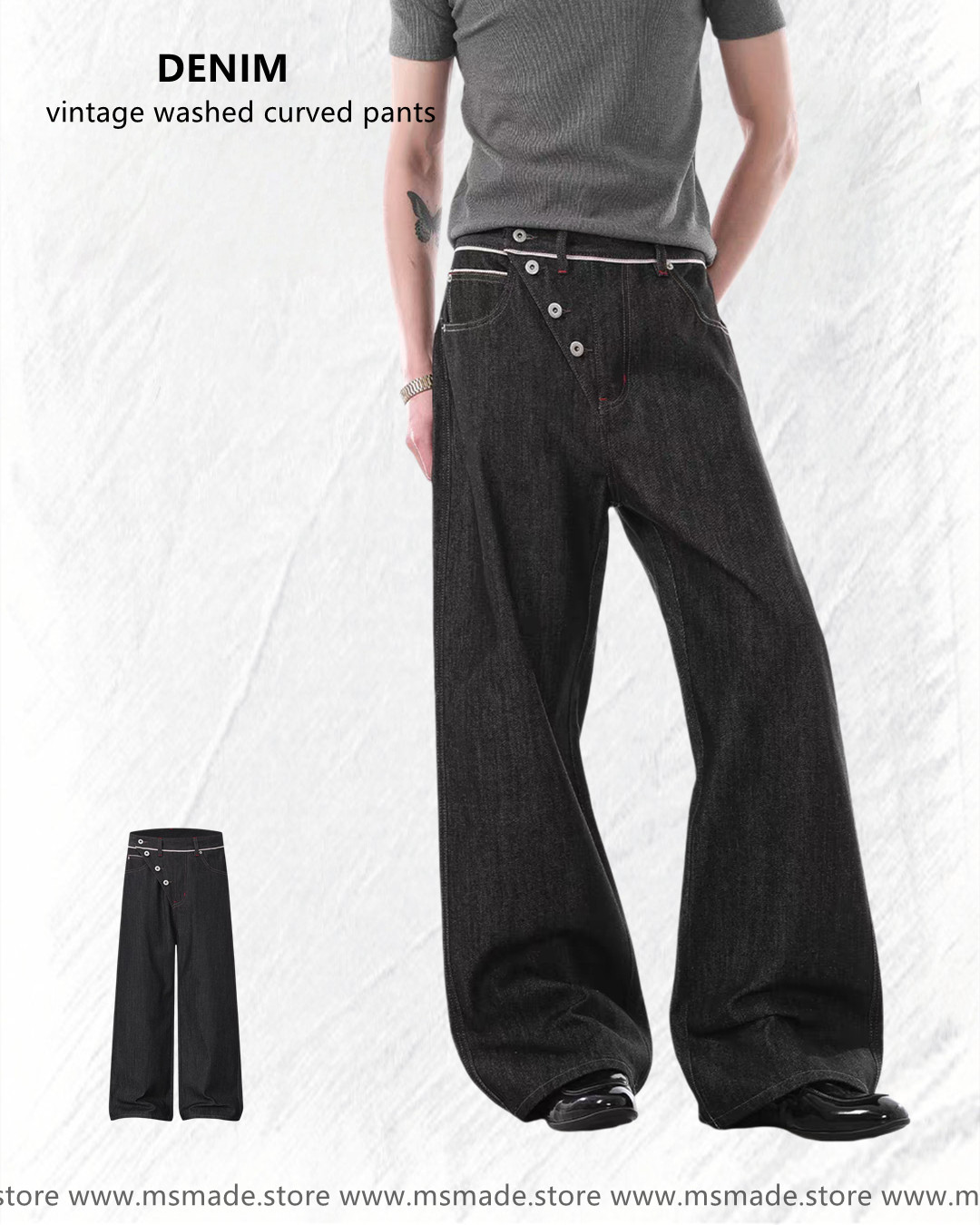 M2079鬆身垂感直筒拖地褲