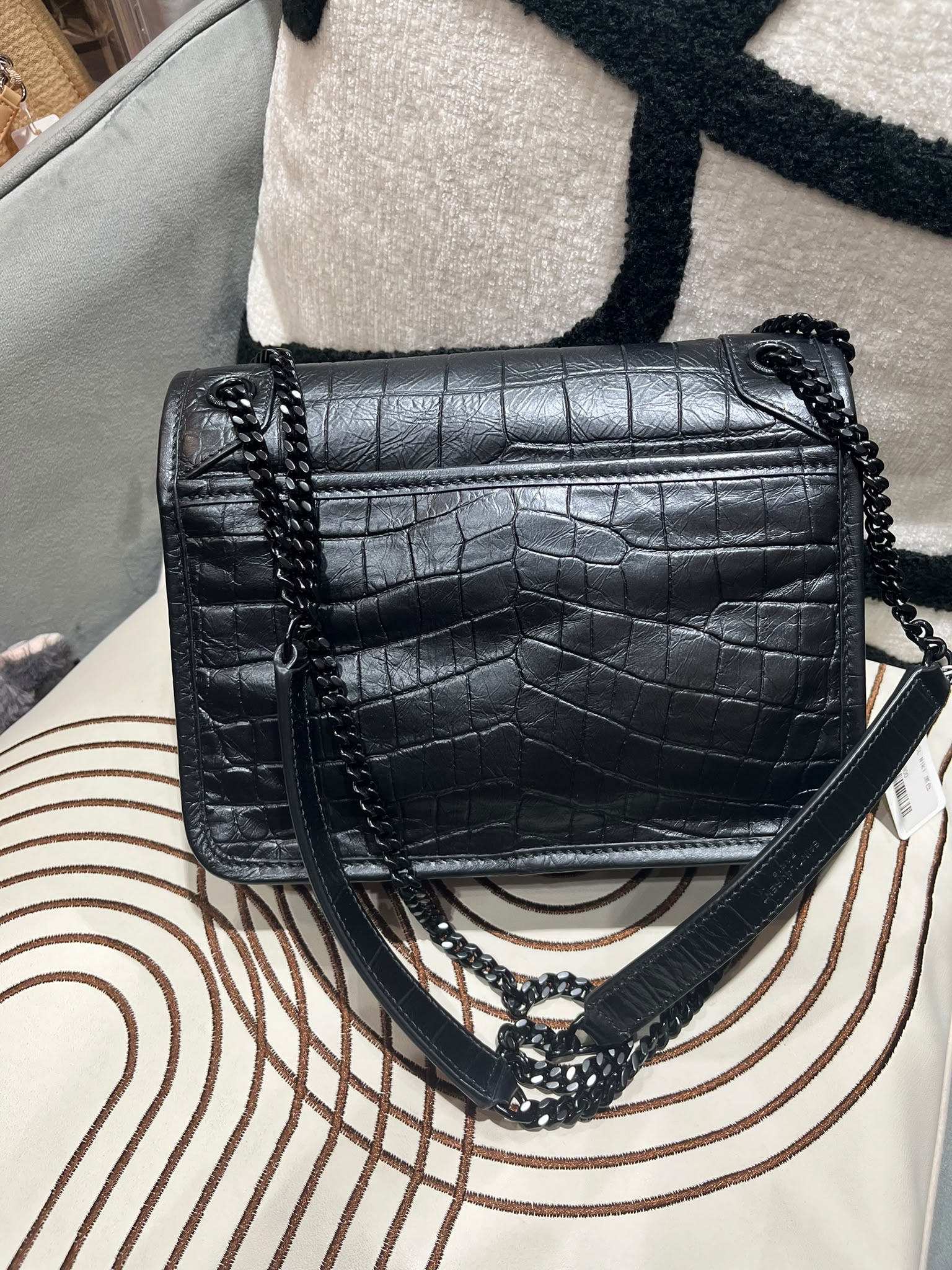 YSL Niki baby黑色鱷魚壓紋 Shoulder bag 100%Authentic, 98%New ✅Dust bag