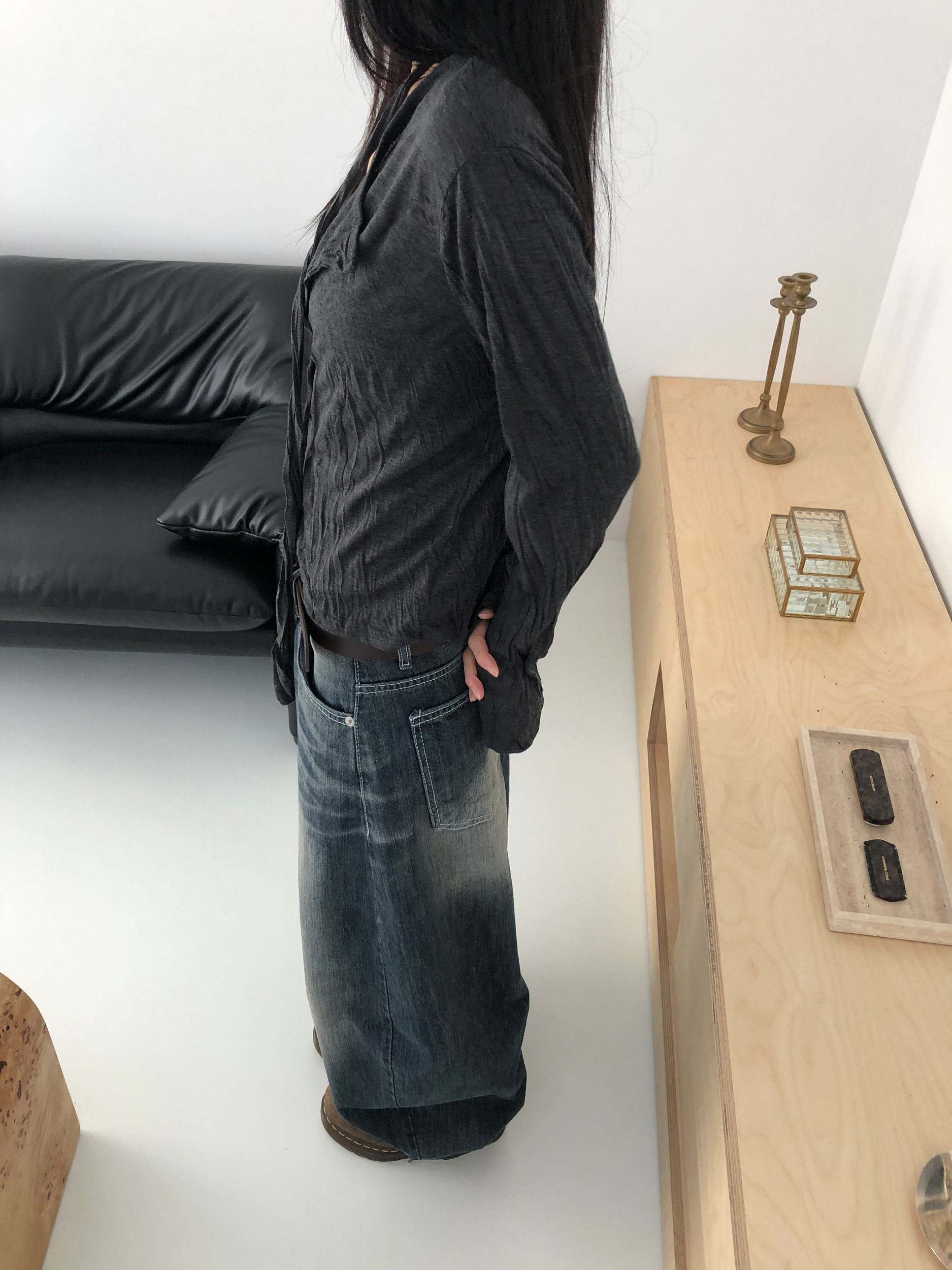 Sanded Washed Wide Leg Denim