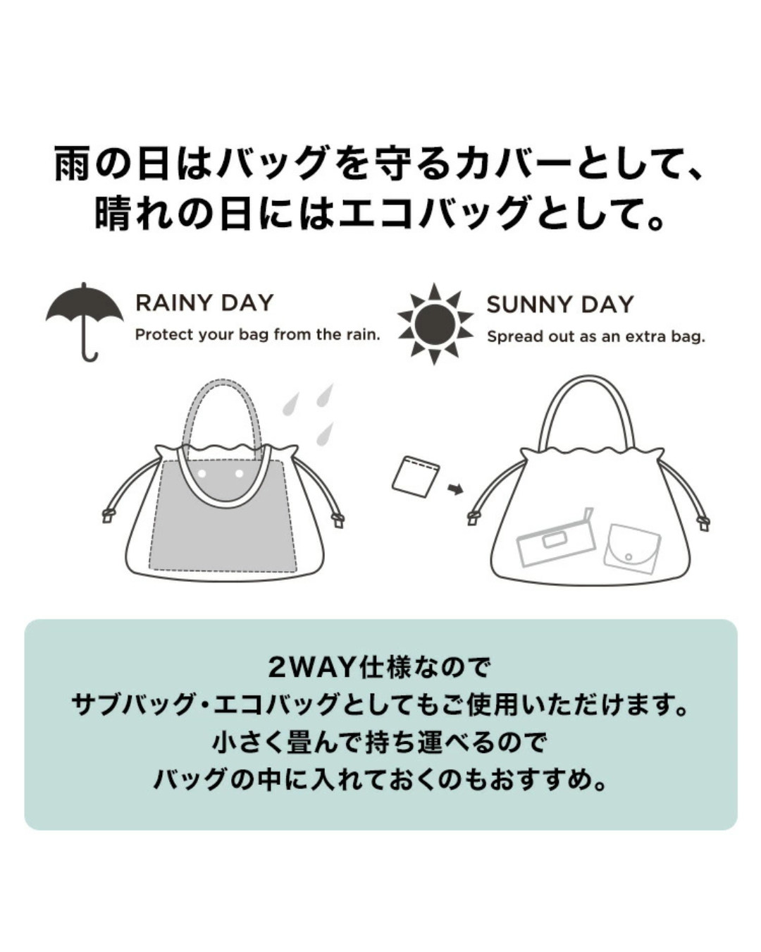 日本代購【 日本直送 Wpc 雨天救星 2WAY 防水袋套 ・環保袋 | 2‑Way Rain Bag Cover / Eco Bag 】﻿