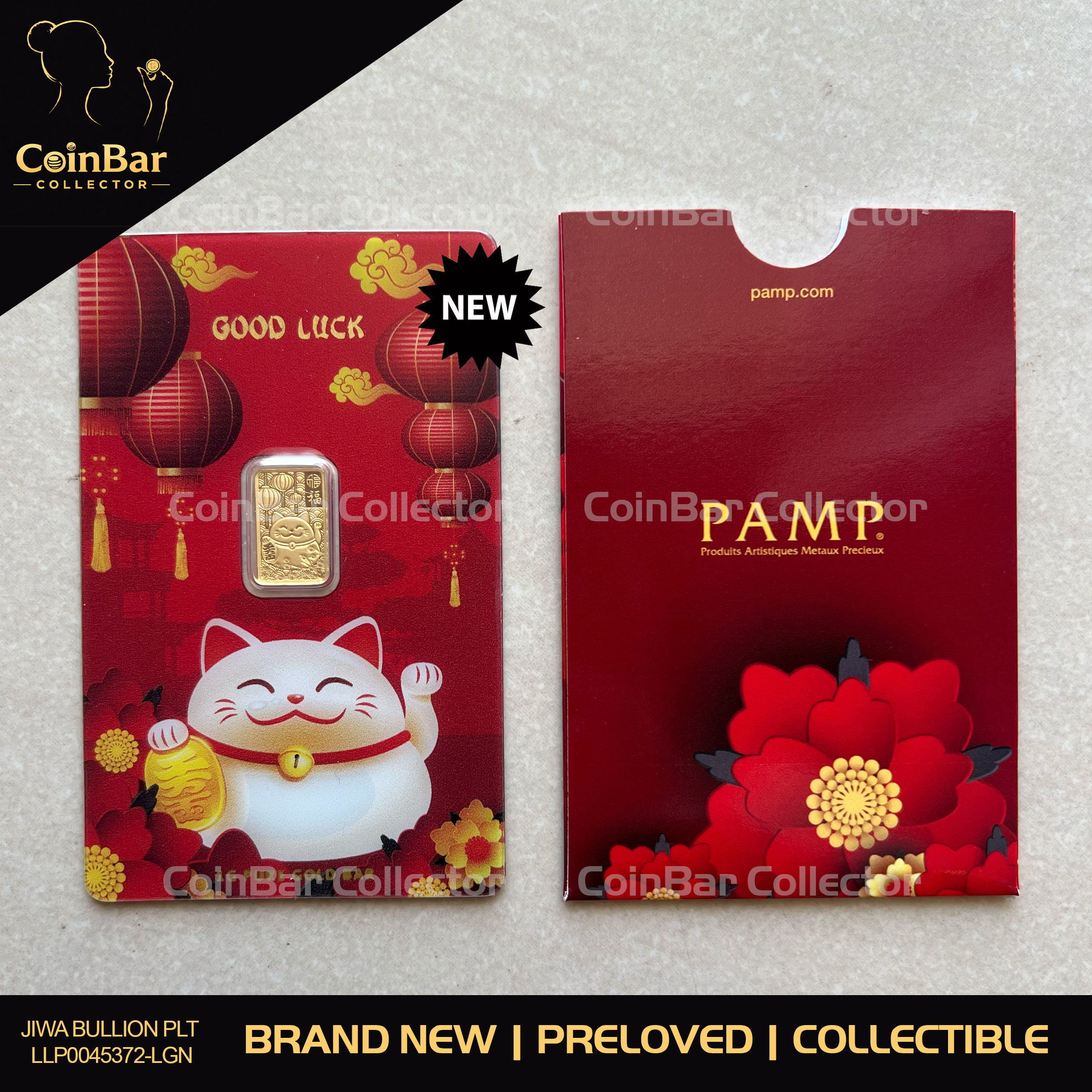 (SN:2790) PAMP Good Luck Cat 1g 🇨🇭Swiss Fine Gold Bar Emas 999.9 招财猫
