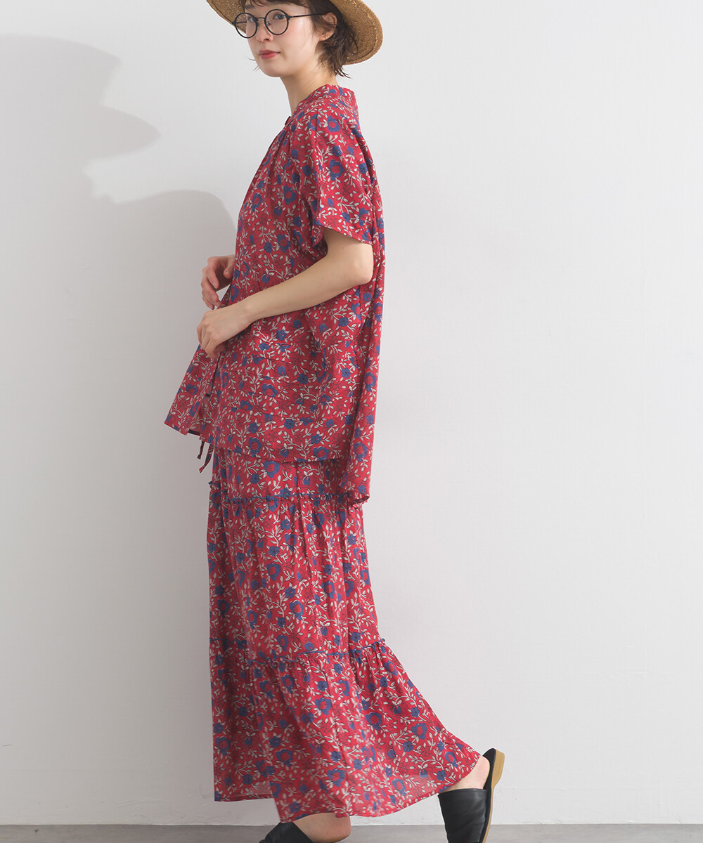 LP - 印度棉復古花卉襯衫 (紅色)