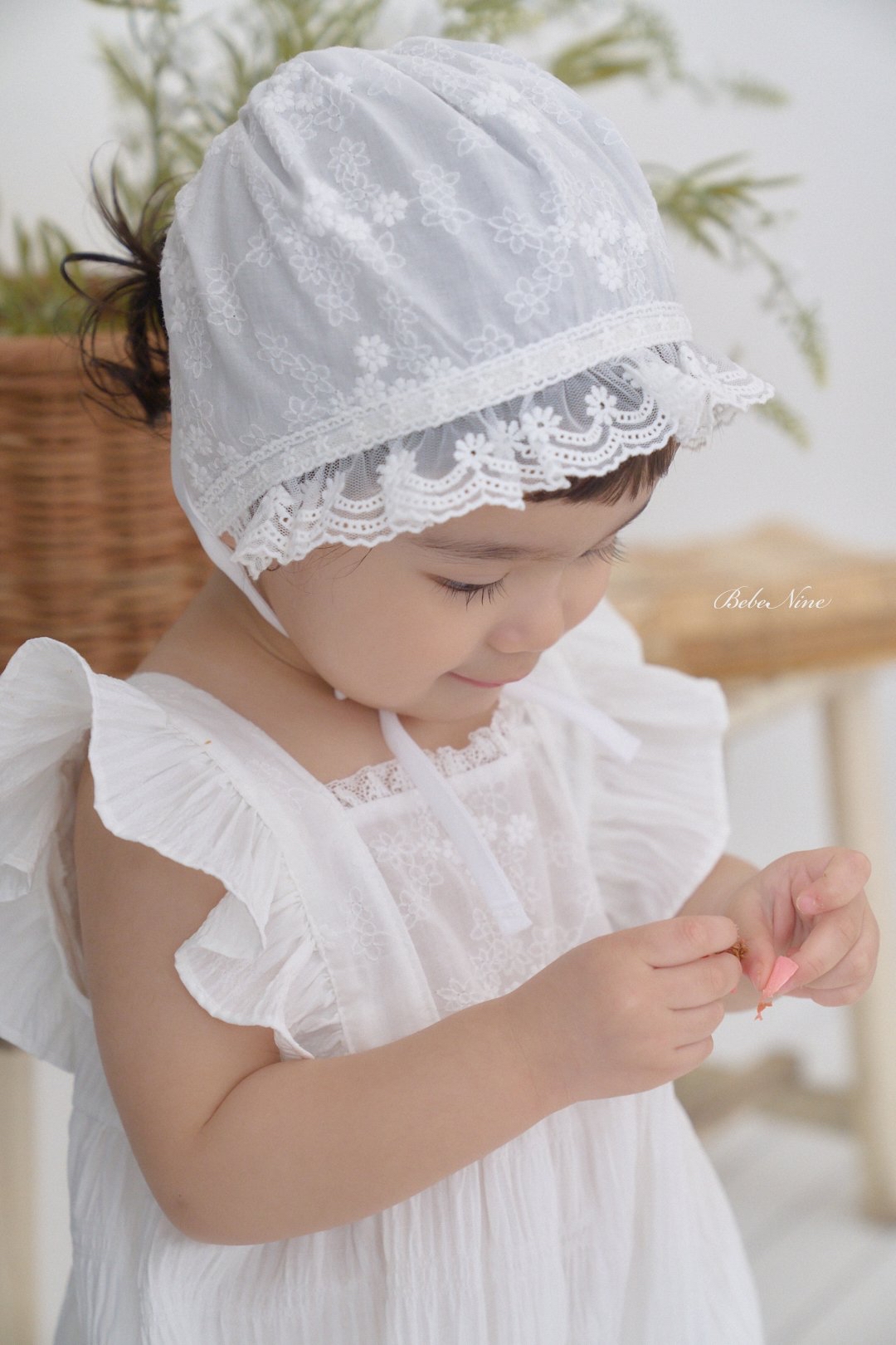 ☀️預訂 韓國直送☀️🇰🇷Bebeninie蕾絲花邊純棉嬰兒包耳帽