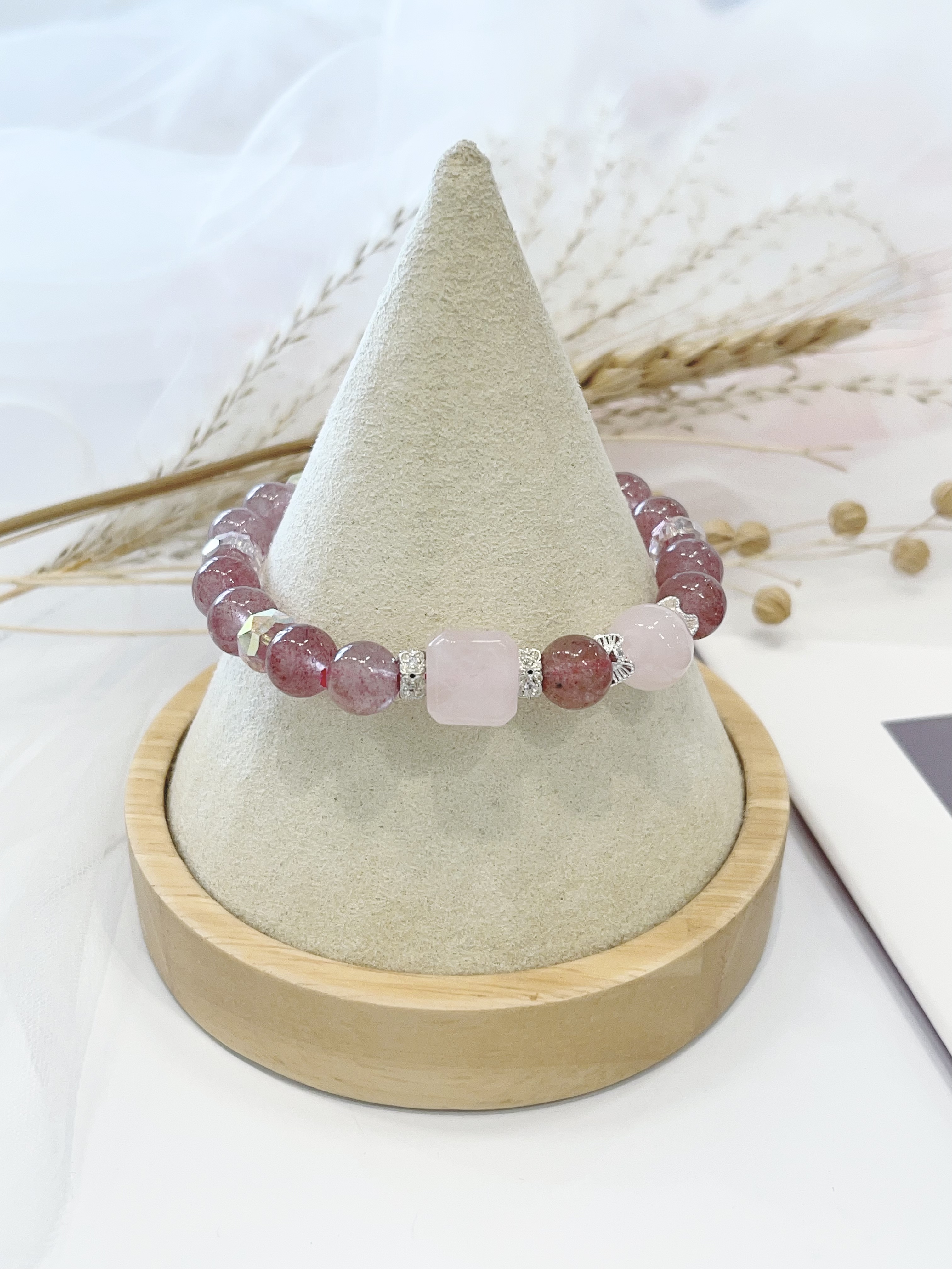 🍓 草莓晶 × 粉水晶设计款手串 Strawberry Quartz & Rose Quartz｜8.5mm