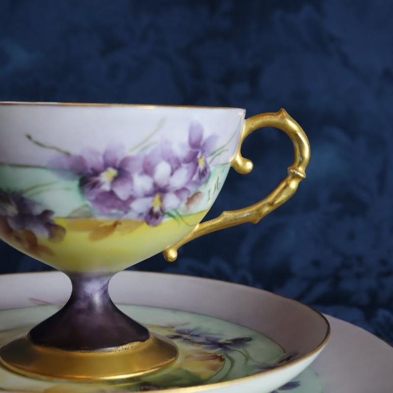Antique/Vintage Artist Signed Hand paint Forget me Not Tea Set Trio - Possibly German Pre-1935 (MT1571)