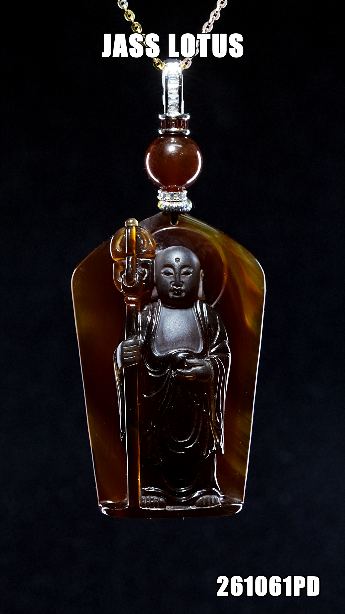 緬甸天然琥珀紫蜜珀「地藏菩薩」精工雕刻吊墜