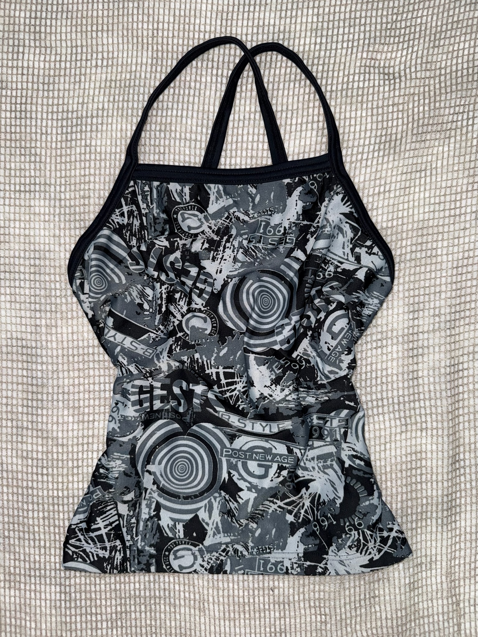 Cyber Y2K Graphic Print Cross Strap Tank Top
