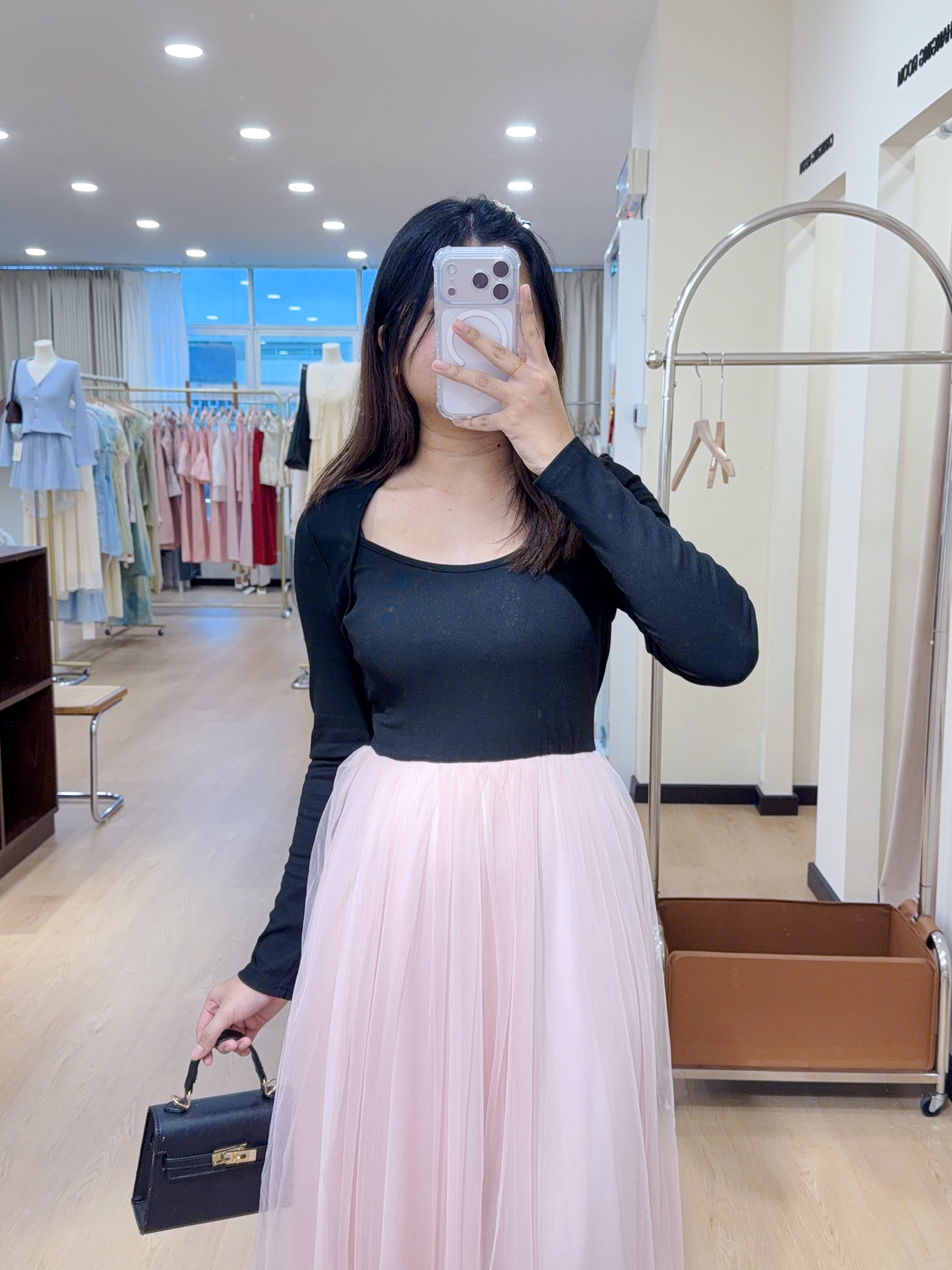 5820拼接网纱连身长裙