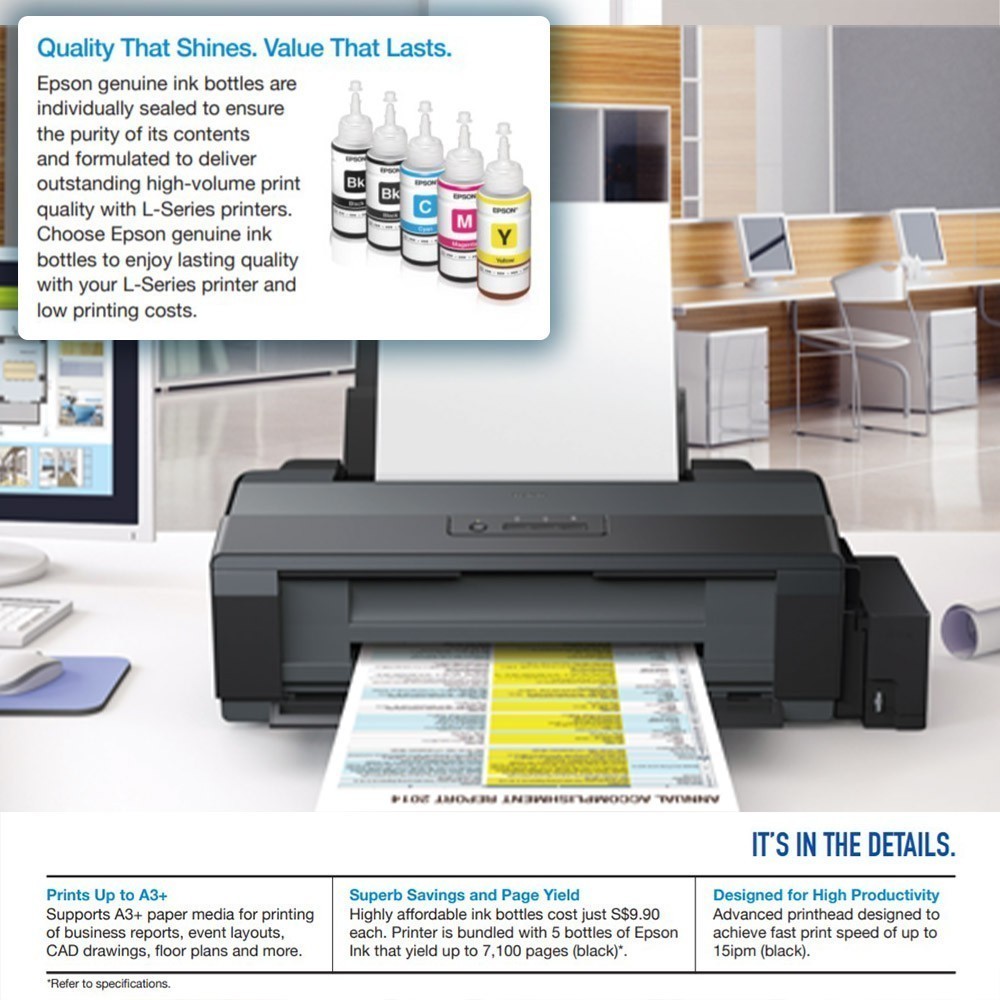 Epson L11050 L1300 A3 Single Print Ink Tank Printer with Original Ink Set similar to T4000 ix6670