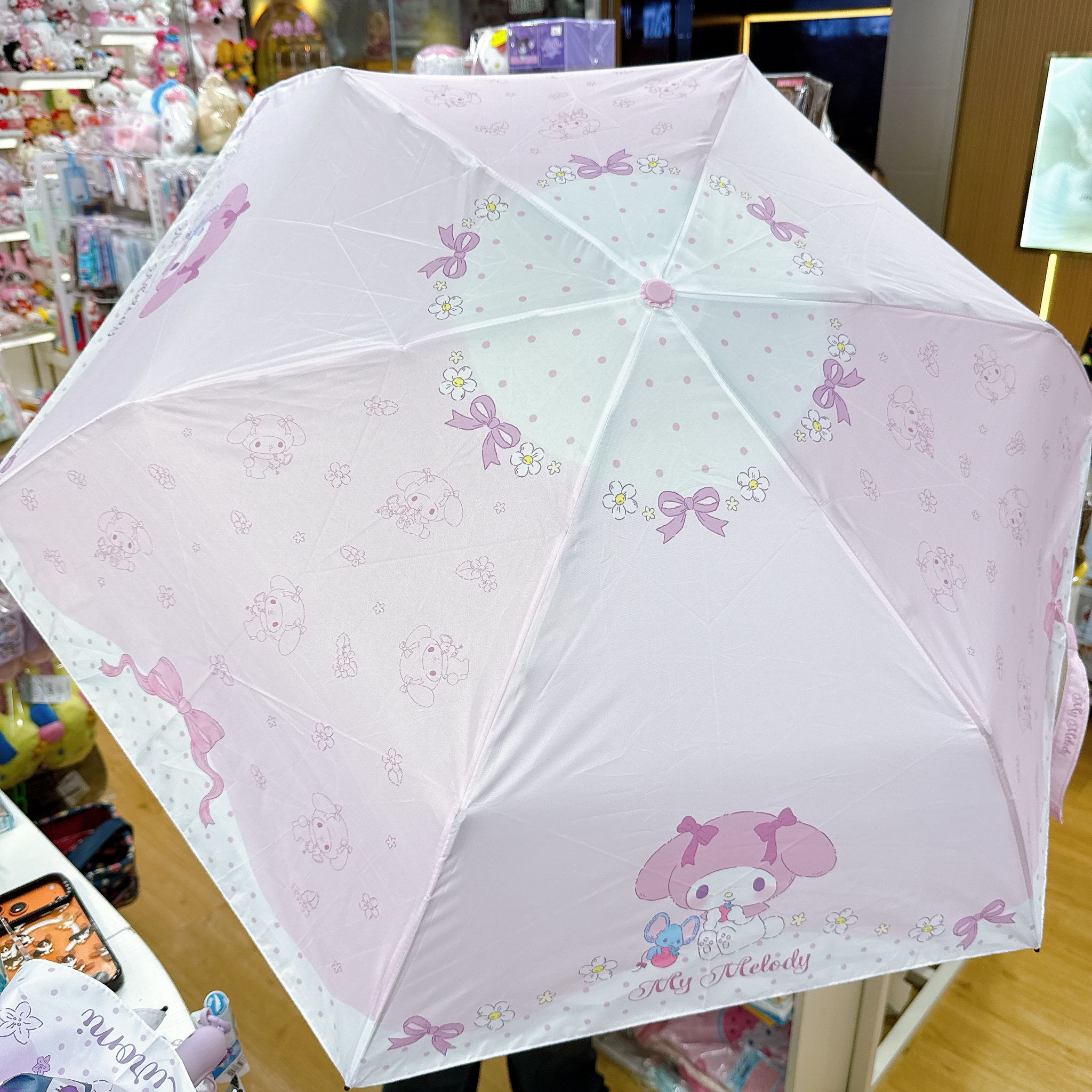 原裝行貨Sanrio 靚靚55cm自動縮骨遮配珠鏈 晴雨兼用 防uv