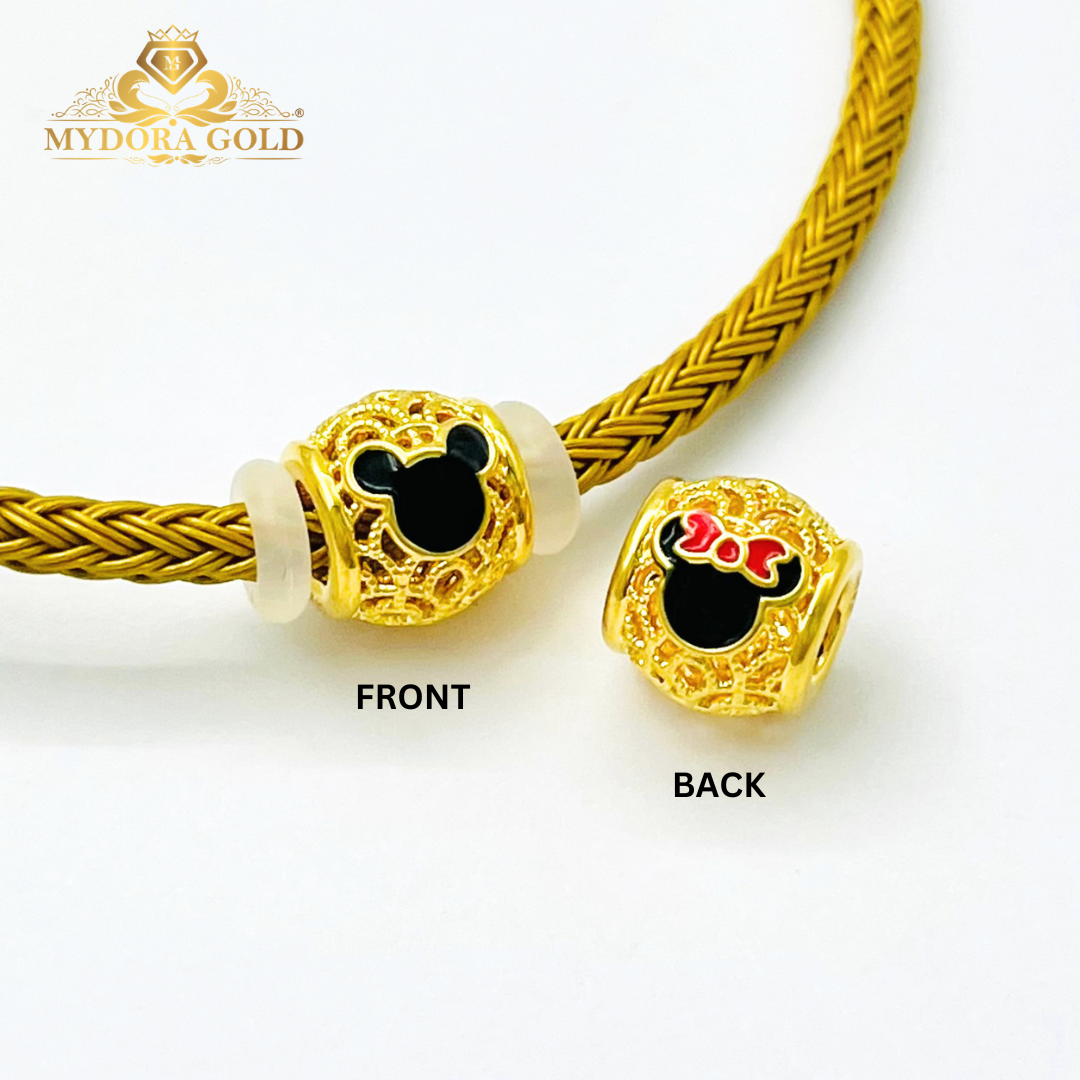MYDORA Bead Mickey Minnie Bundle Set | 916 Gold Bead + Adjustable Bracelet